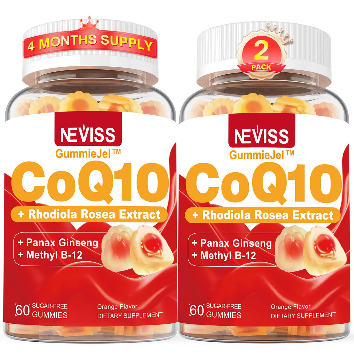 Gommes NEVISS CoQ10, emballage pratique pour une énergie quotidienne.