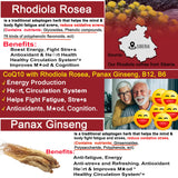 Extraits de rhodiola et ginseng pour le soutien mental et physique.