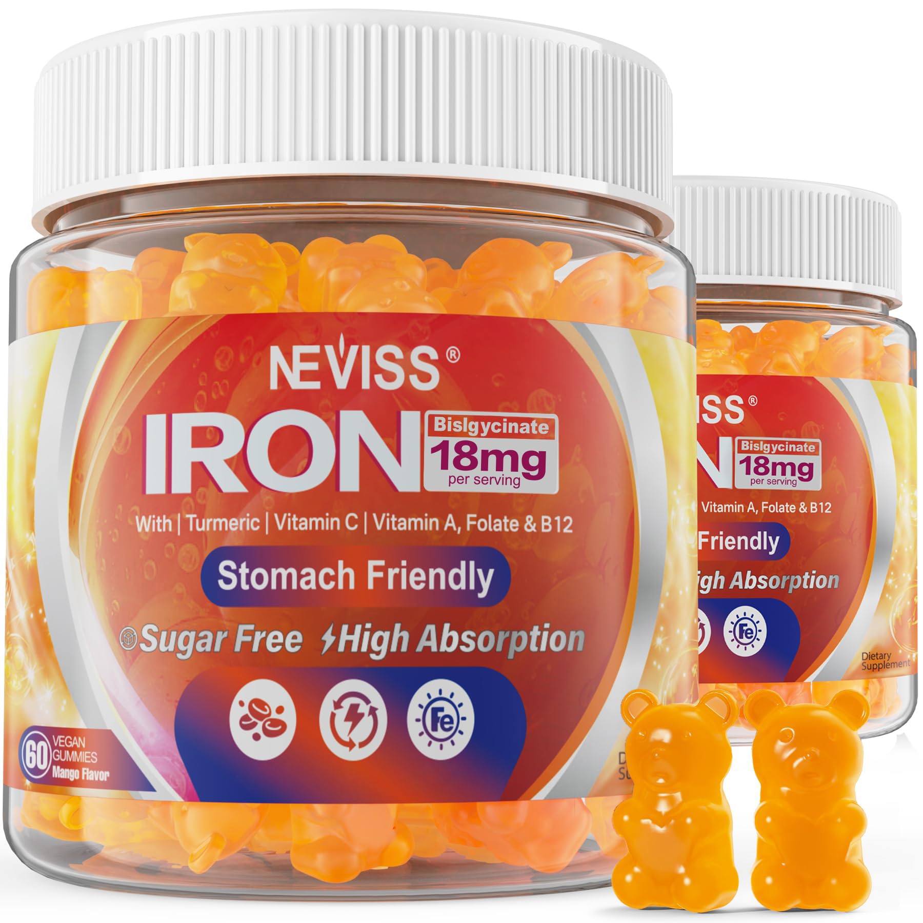 NEVISS gommes au fer : absorption douce et confort digestif.