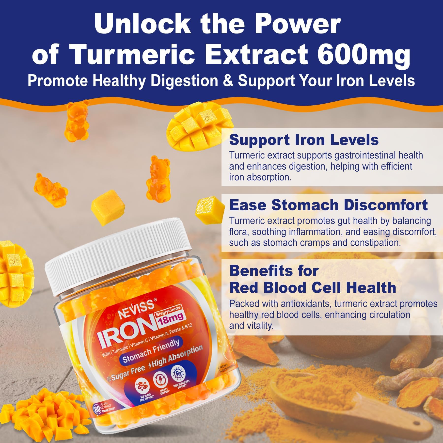 NEVISS gommes folate : soutien potentiel des globules rouges.