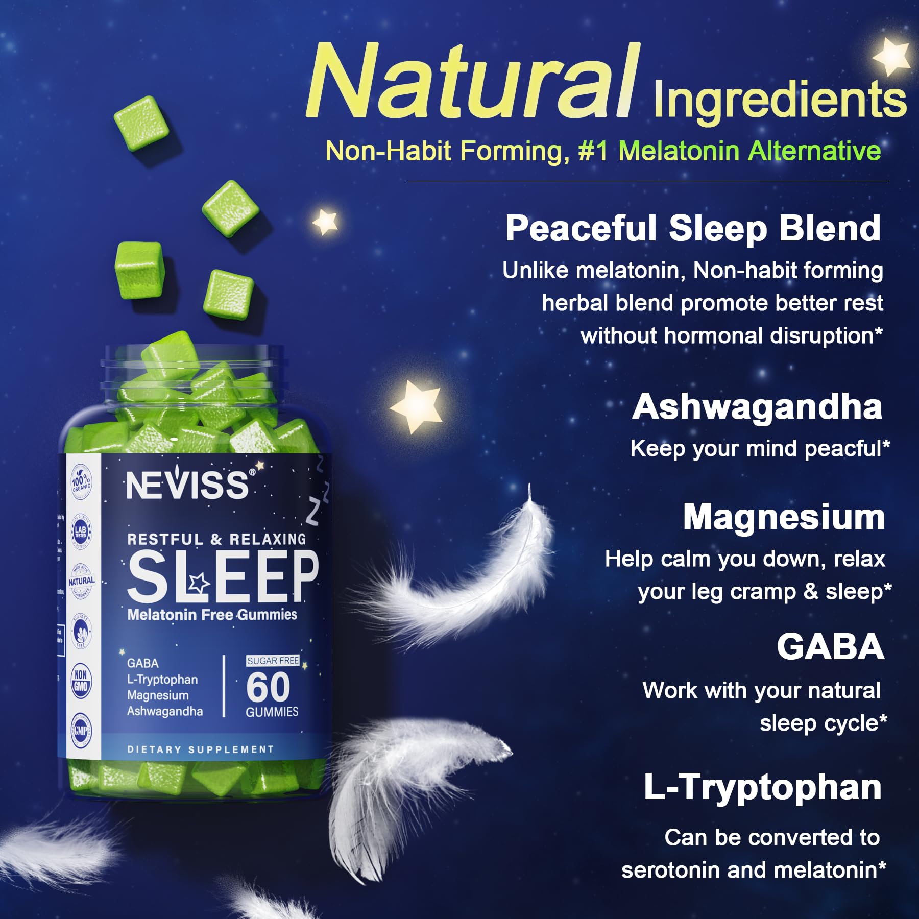 NEVISS Gommes Ingrédients naturels et vegan sans artificiels.