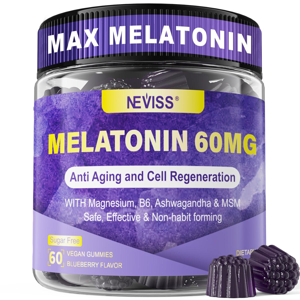 NEVISS gommes mélatonine 60 mg – emballage élégant et informatif