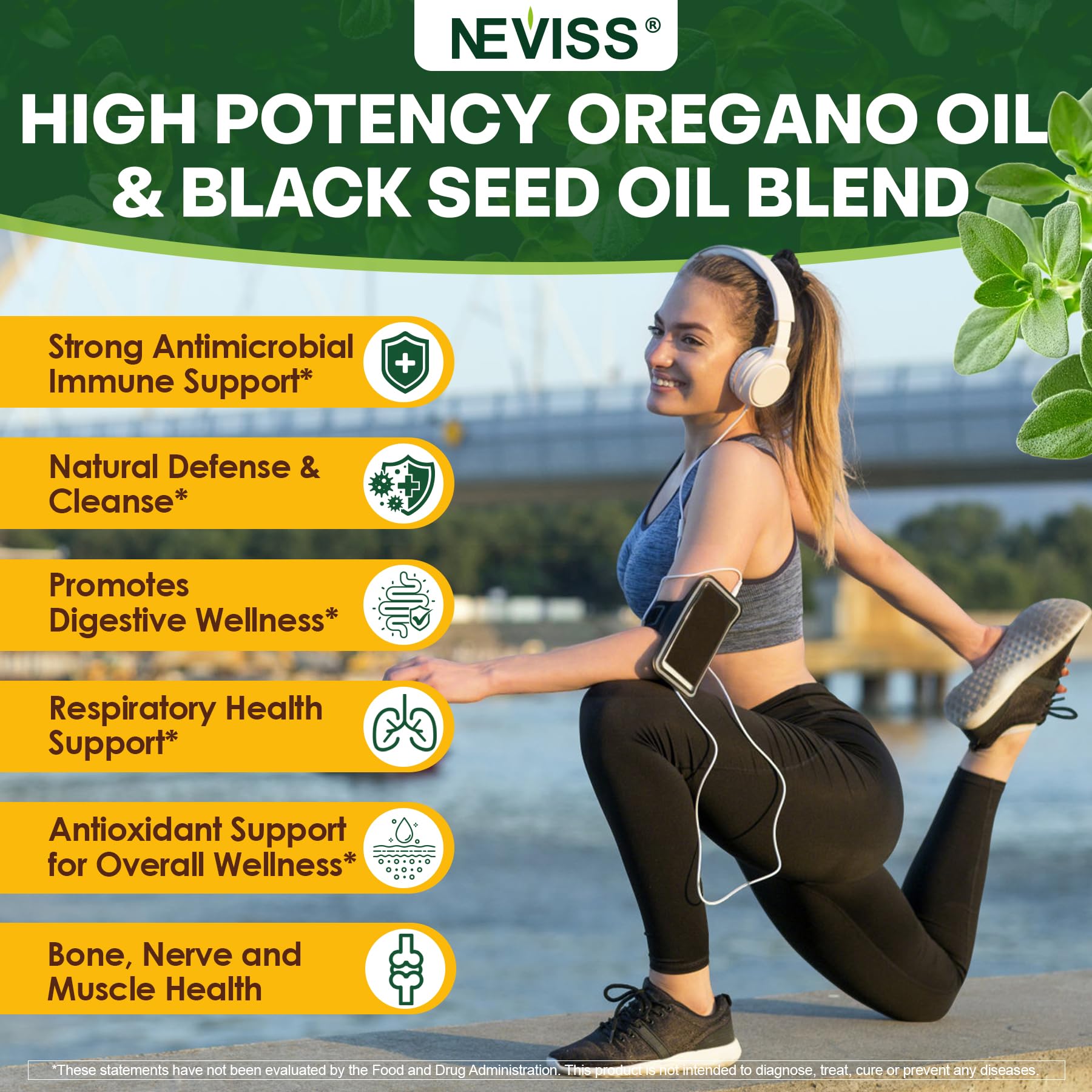 NEVISS gommes origan ingrédients-naturels: associe huiles et plantes pour un soutien quotidien.