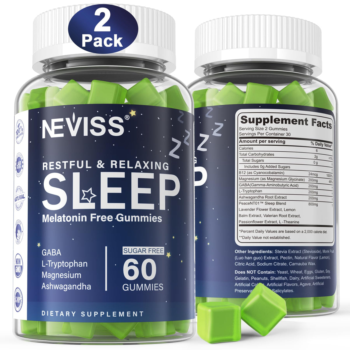 NEVISS Gommes Sommeil sans mélatonine – bouteille favorisant la détente nocturne.
