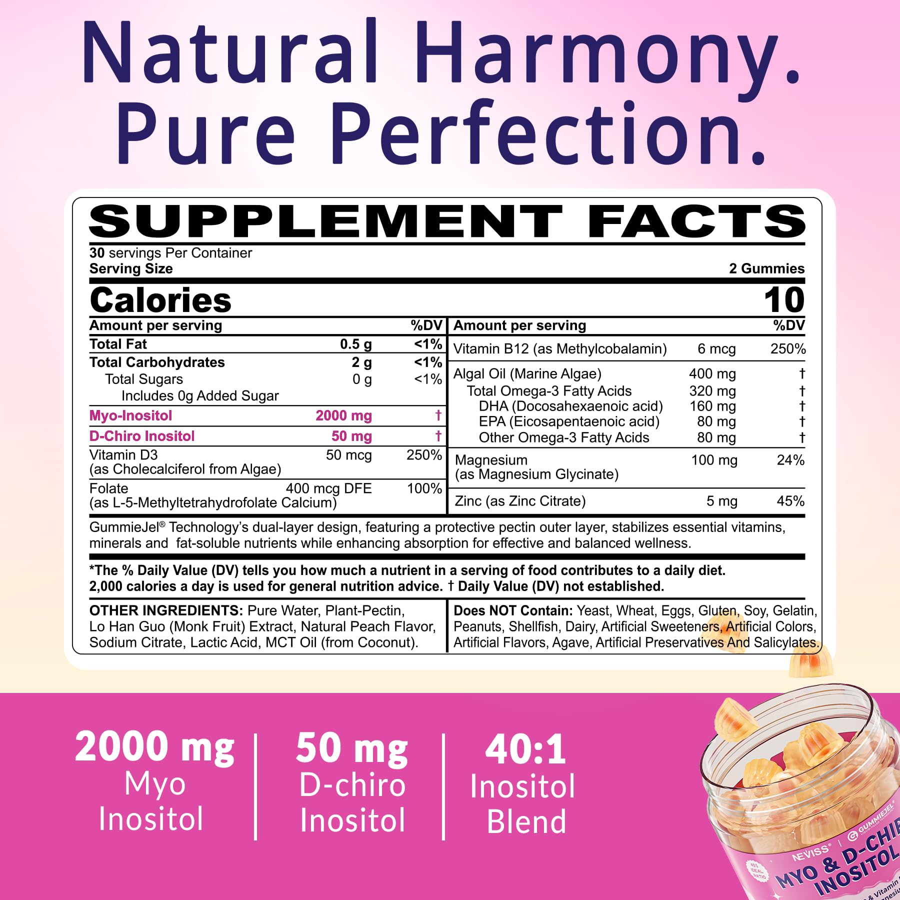 Gummies Neviss D-Chiro-Inositol – aide potentielle au maintien des cycles féminins.