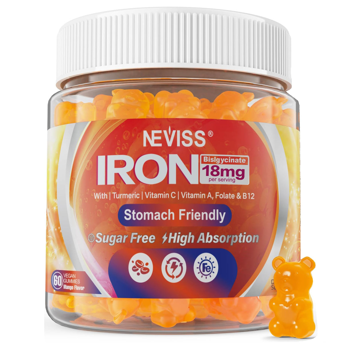 Gummies Neviss au fer bisglycinate en emballage pratique pour le quotidien.