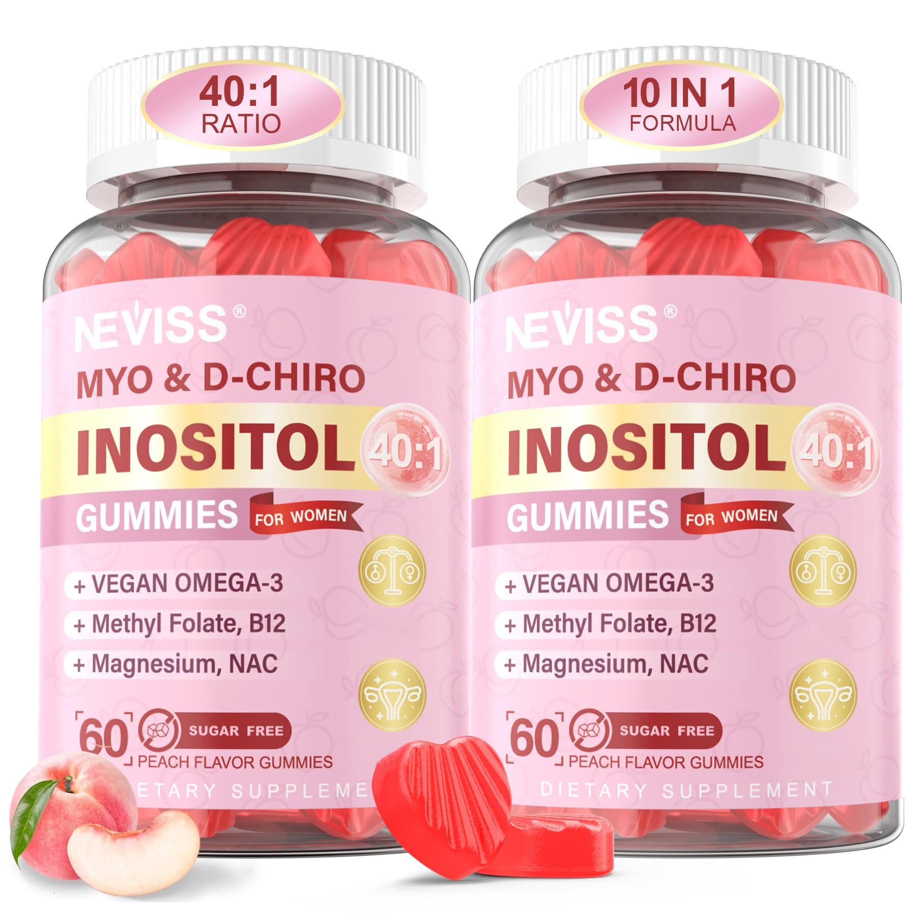 NEVISS gommes inositol 40:1 – bouteille pratique pour le quotidien sans sucre