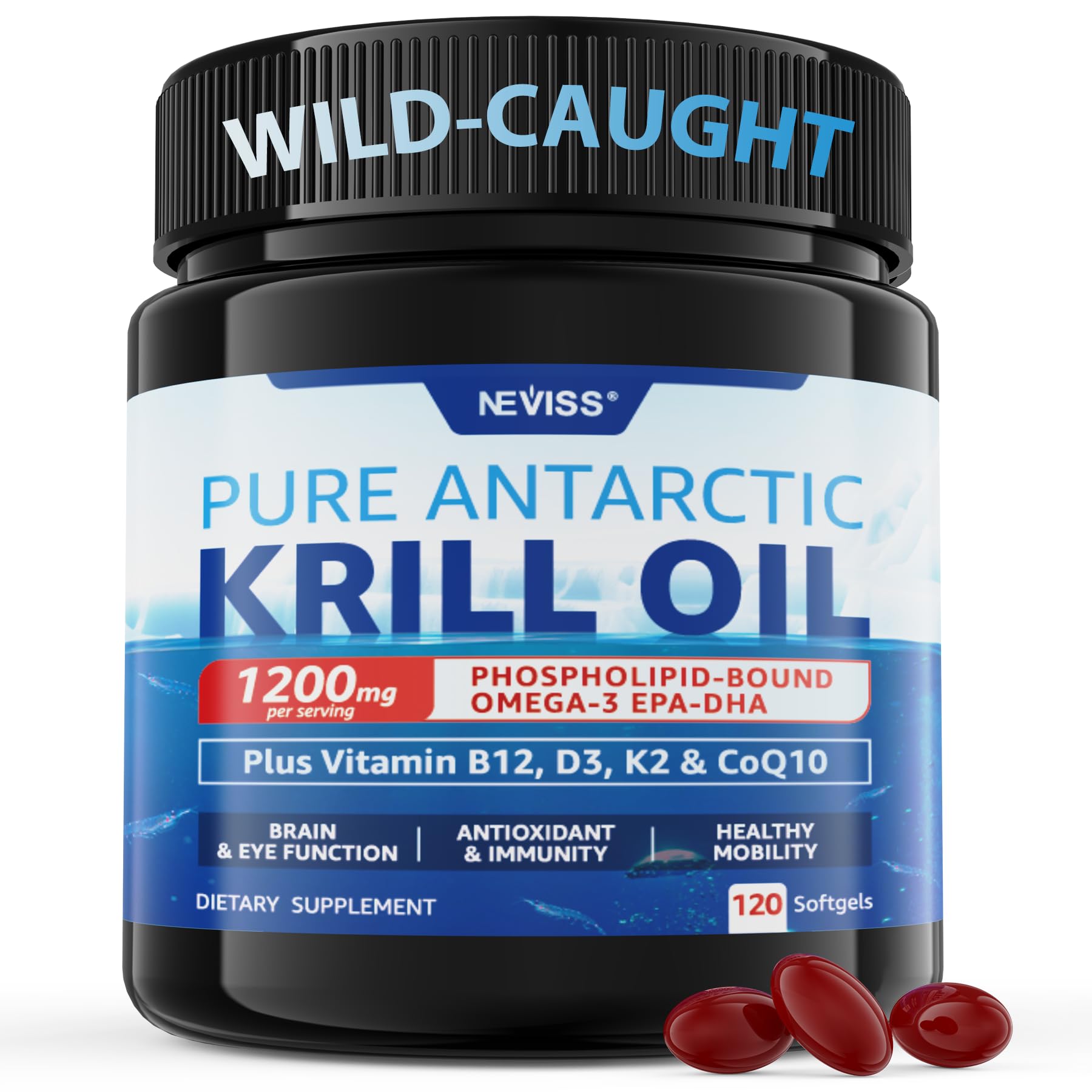 NEVISS huile de krill antarctique en bouteille, oméga essentiels et naturels