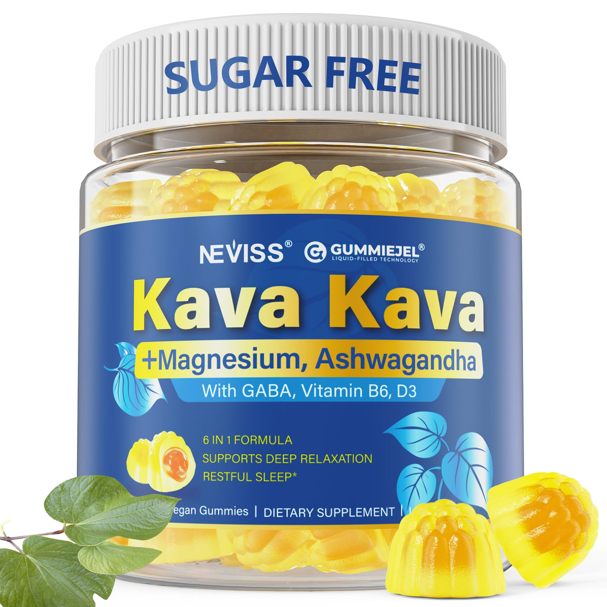 NEVISS Kava Kava Gommes — bouteille avec emballage, détente naturelle.
