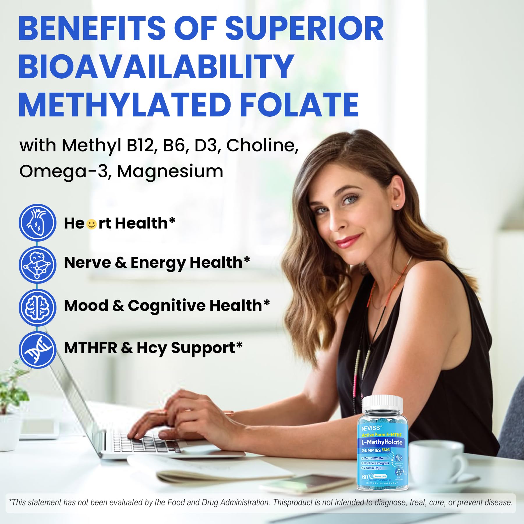 NEVISS L-methylfolate gummies sans sucre et ingrédients naturels