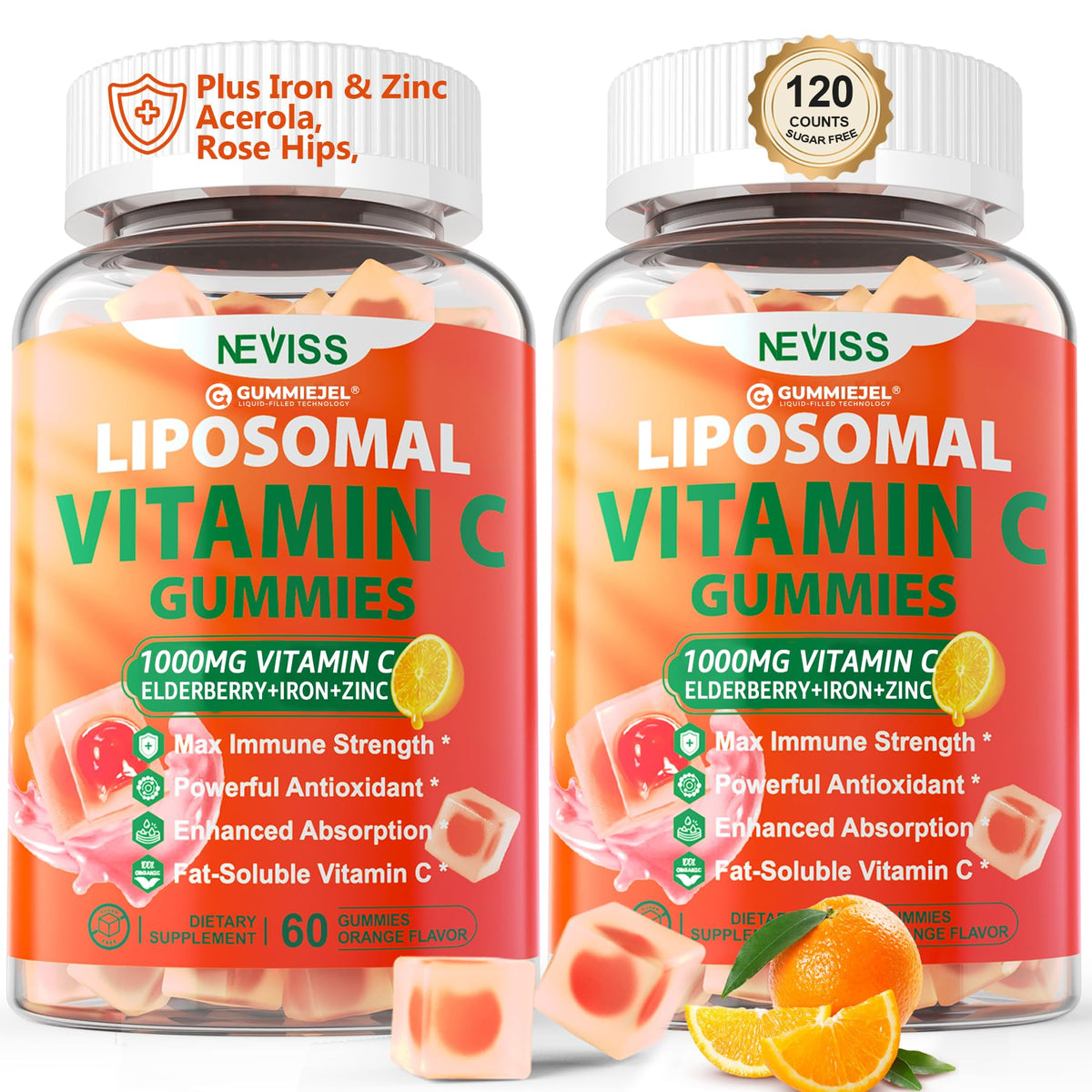 NEVISS vitamine C liposomale 1000mg gommes dans une bouteille, format pratique.