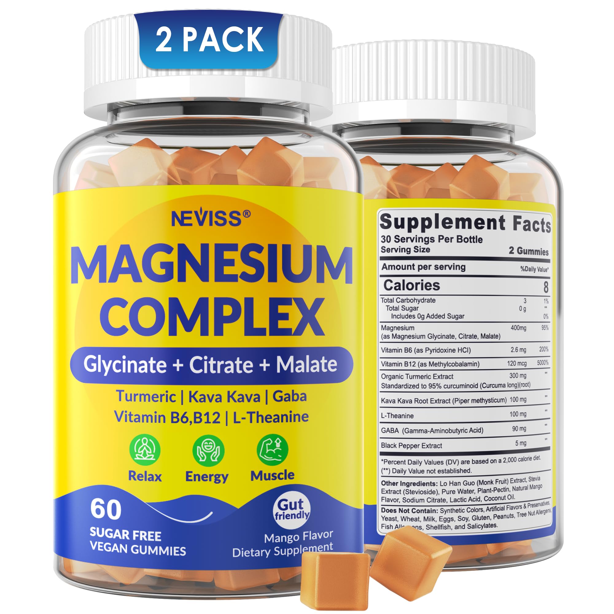 NEVISS Magnésium Complex Gummies emballage clair pour un rituel du soir apaisant.