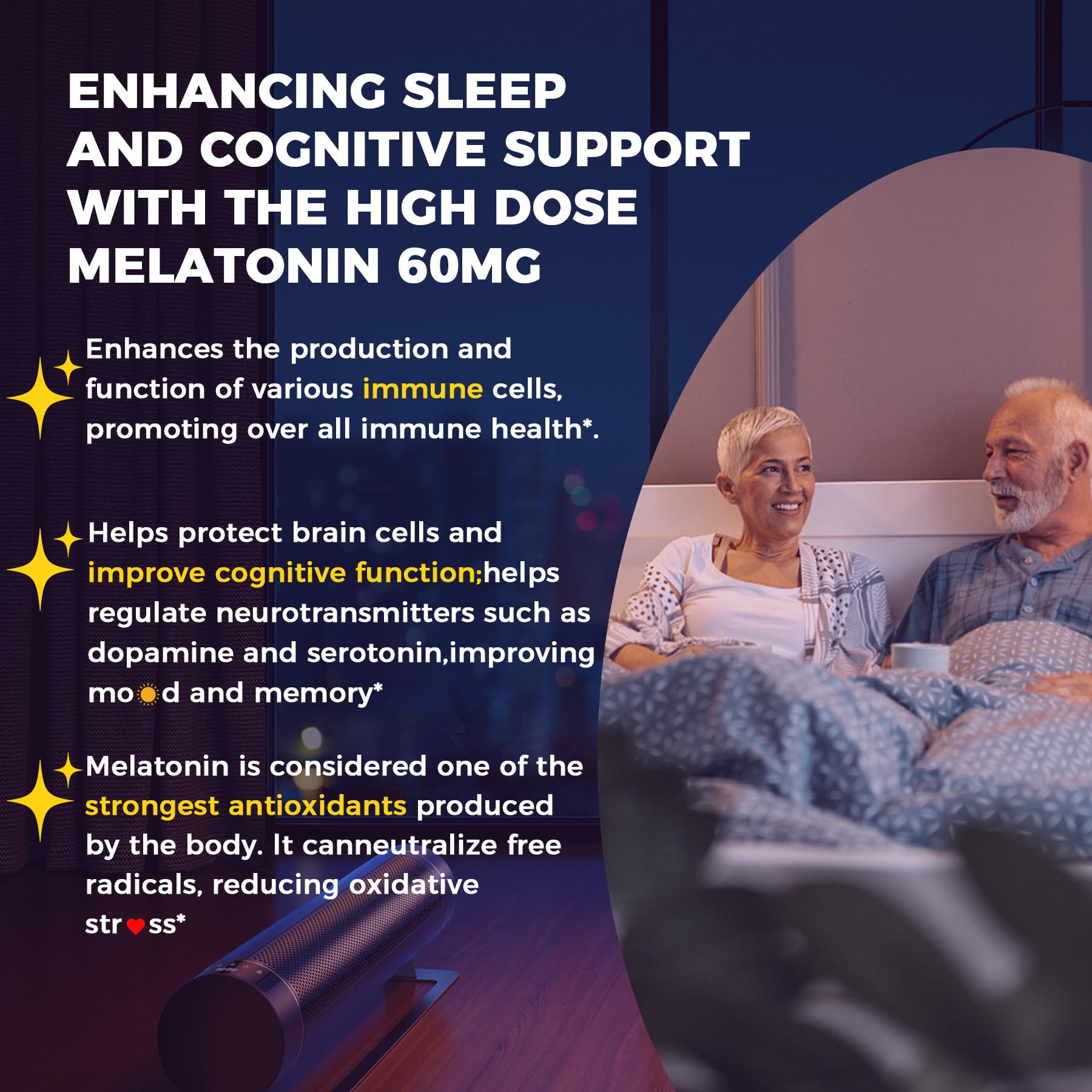 NEVISS Mélatonine 60mg — Cycle sommeil potentiellement régulier grâce à l’association complète.