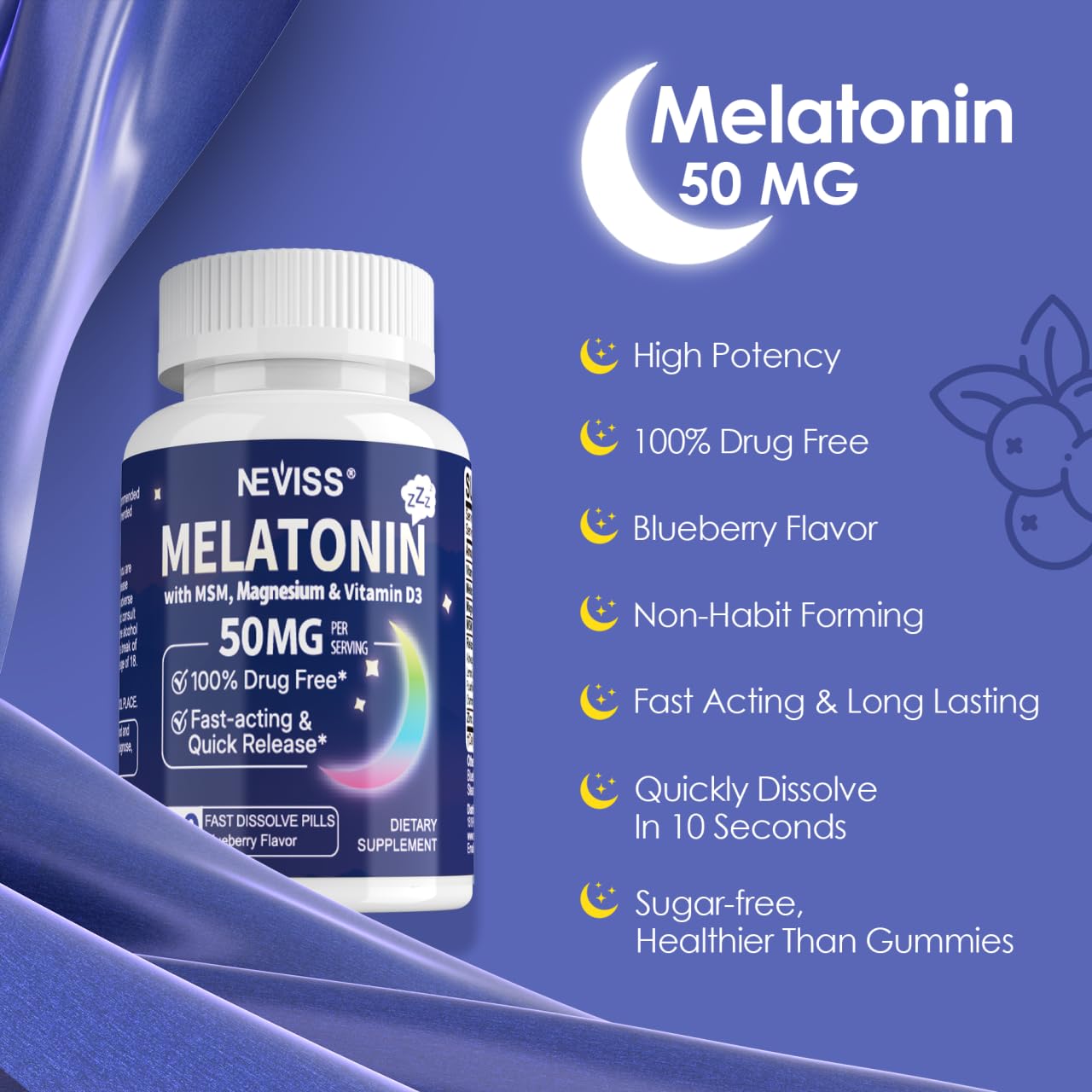 NEVISS Mélatonine nuit tranquille, idéal pour le coucher.