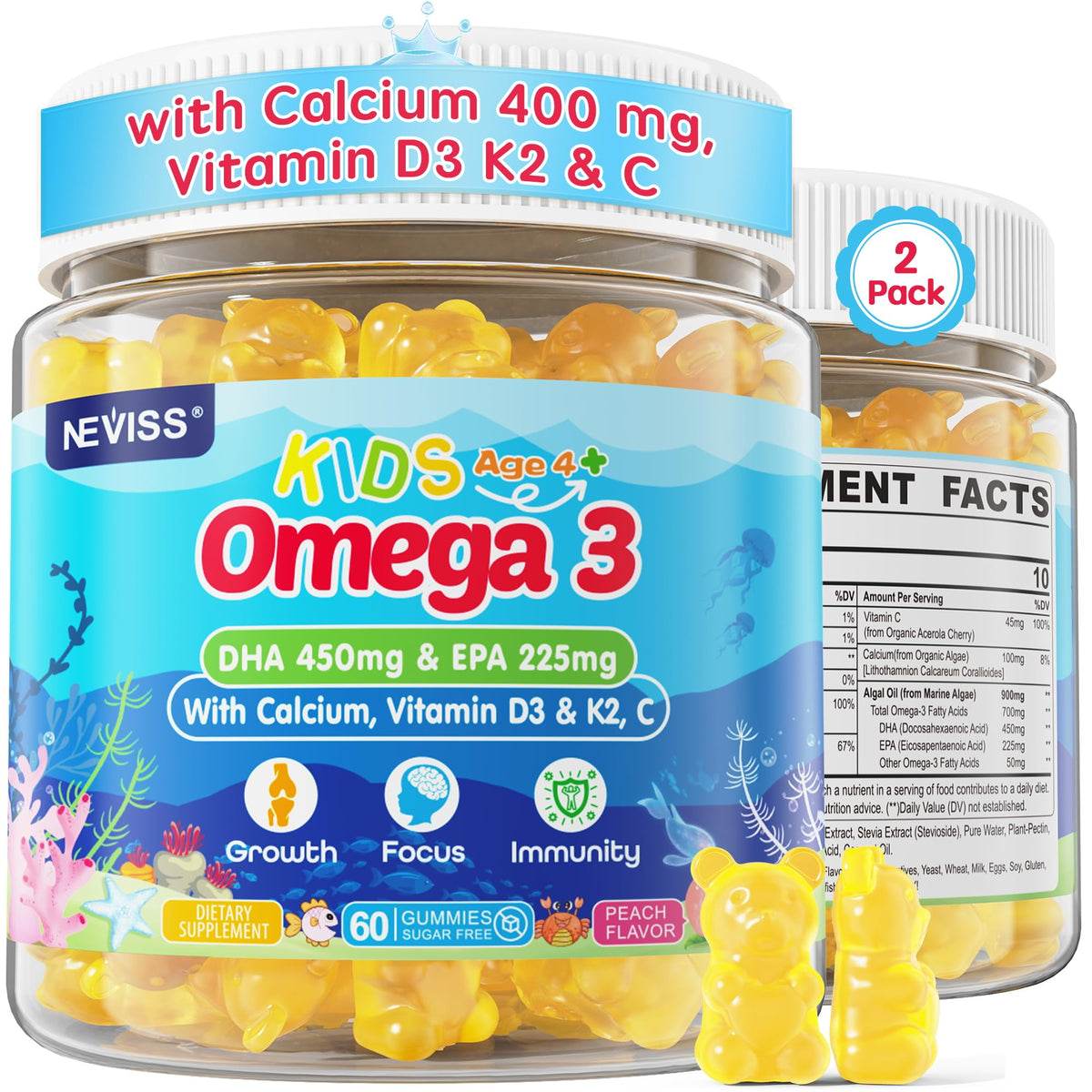 NEVISS Omega3 enfants – gummies DHA/EPA pour un apport essentiel.