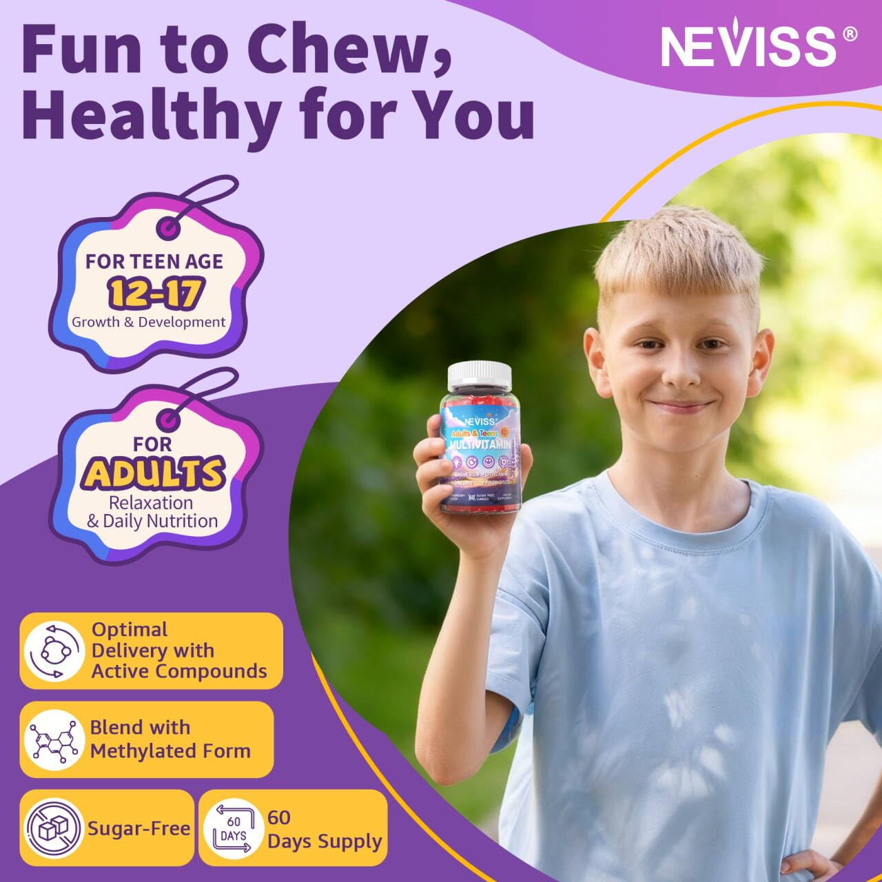 NEVISS Vitamines Adolescents pot – flacon refermable pour dosage journalier