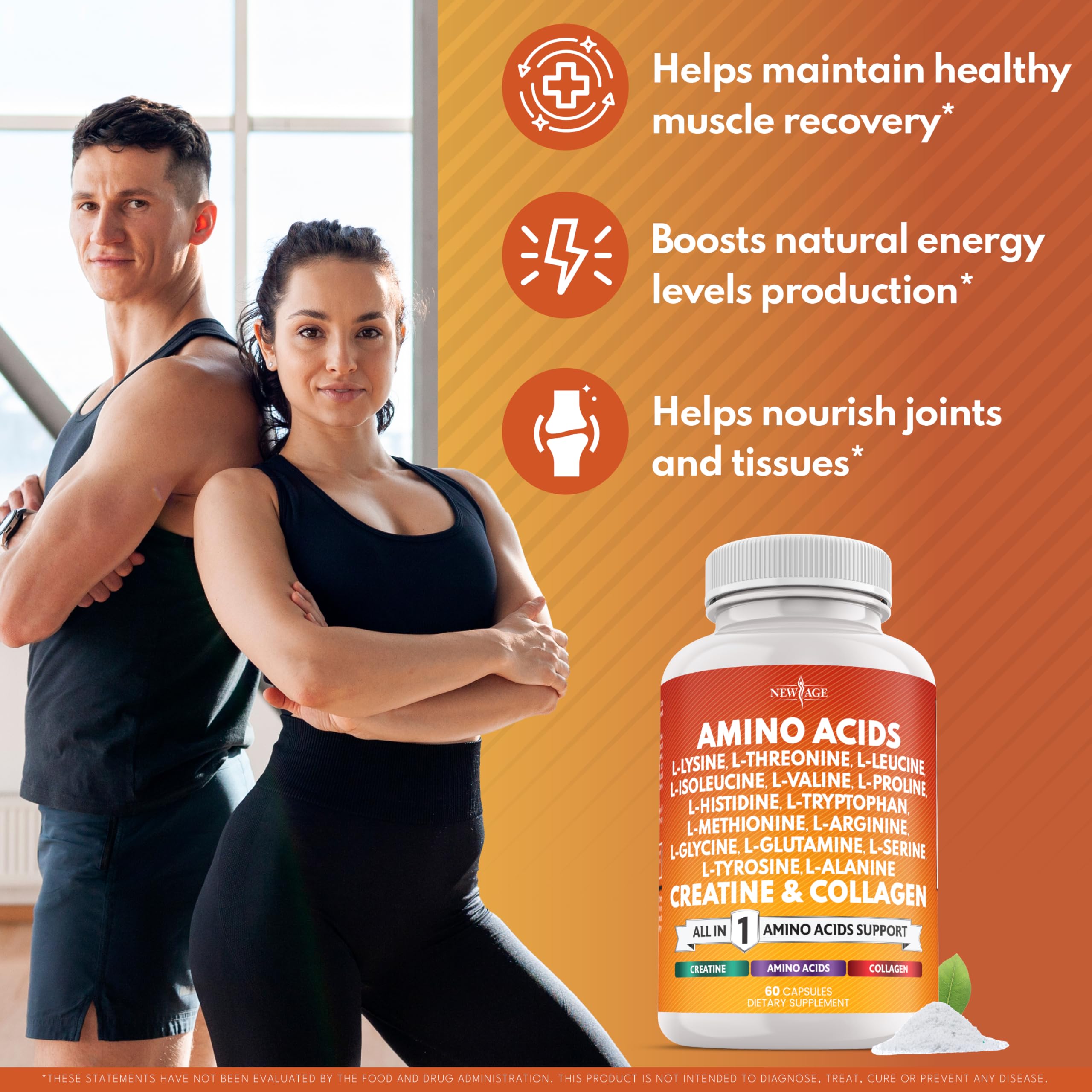 NEW AGE acides aminés - flacon en gros plan sur les capsules et le logo.