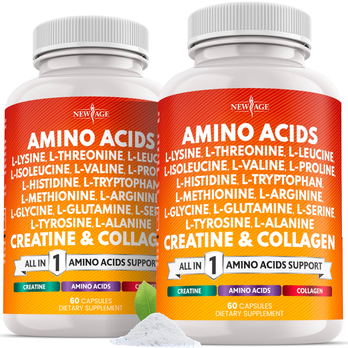 NEW AGE Amino Acides: bouteille affichant l’étiquette et le nom du produit.