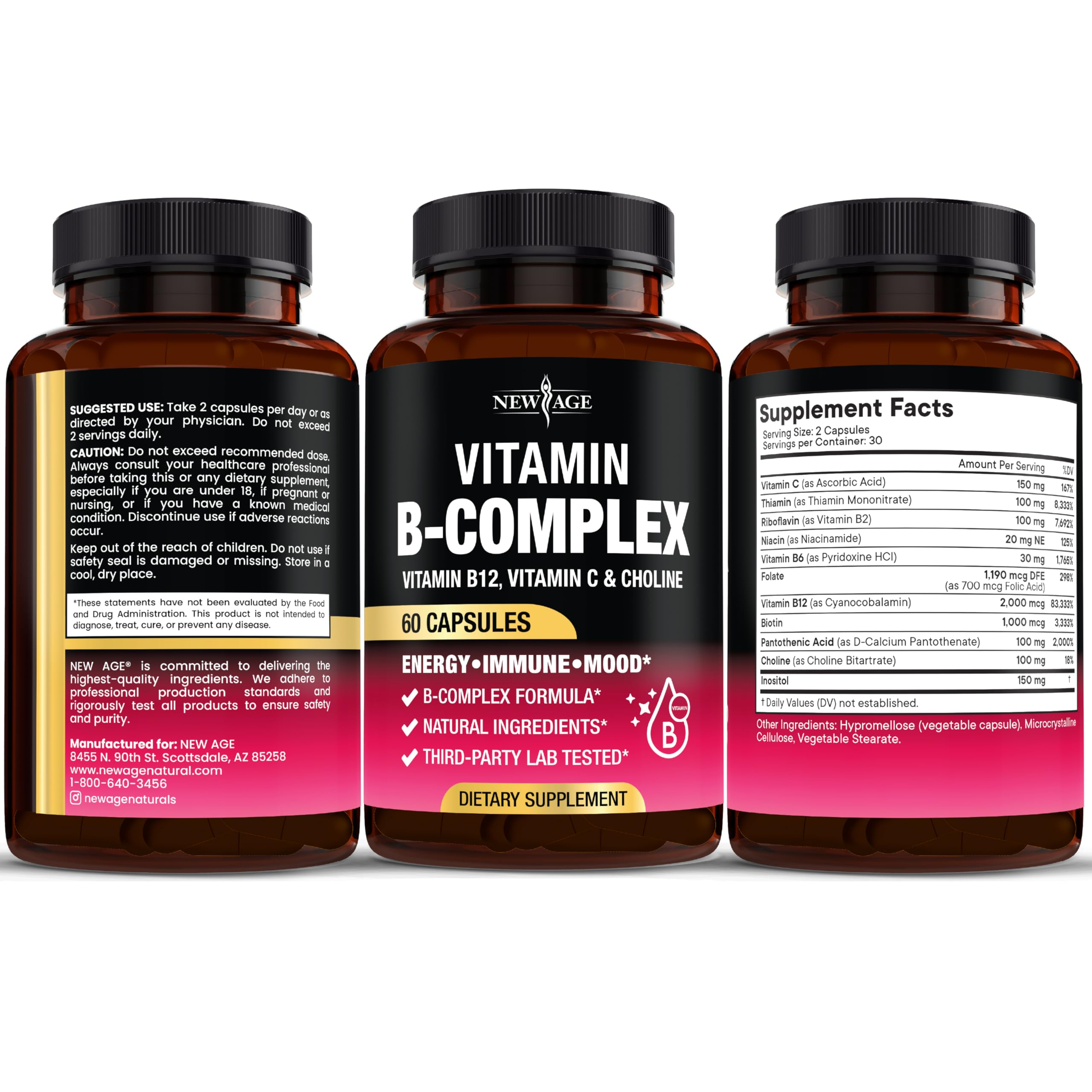Rituel quotidien avec NEW AGE B Complex pour énergie et routine bien être.