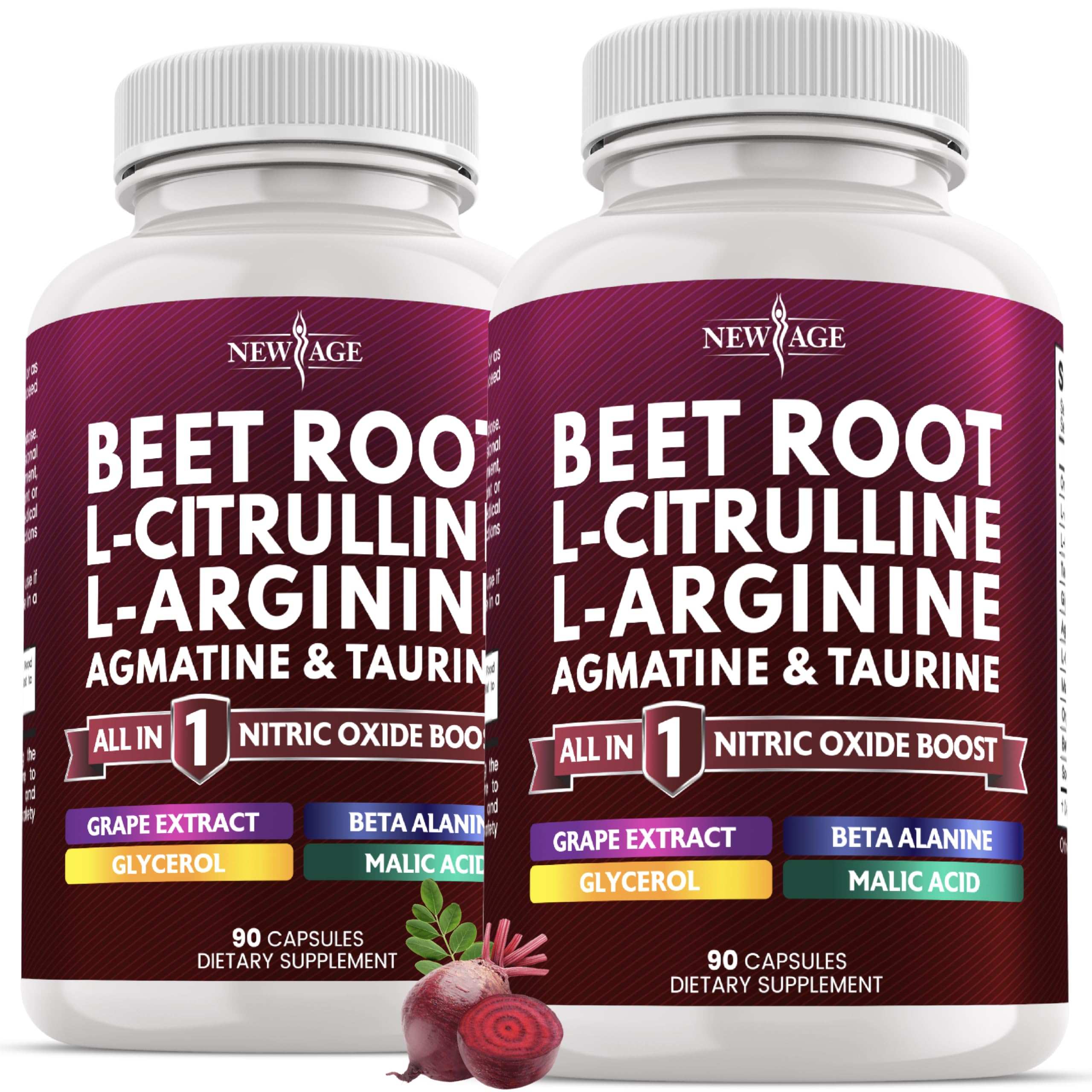 NEW AGE Beet Root Capsules, bouteille ouverte, usage rapide au petit-déjeuner potentiel.