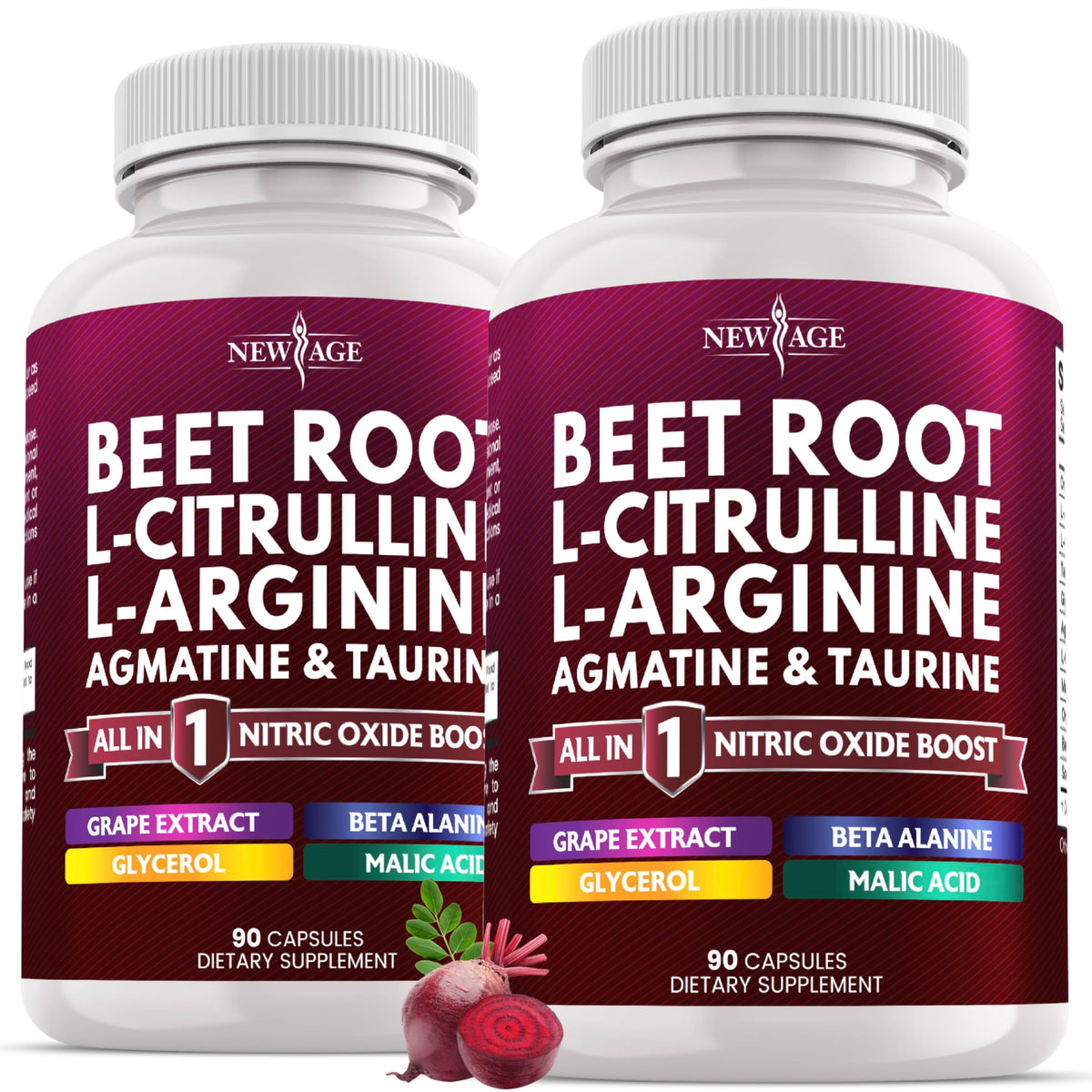NEW AGE Beet Root Capsules, bouteille ouverte, usage rapide au petit-déjeuner potentiel.