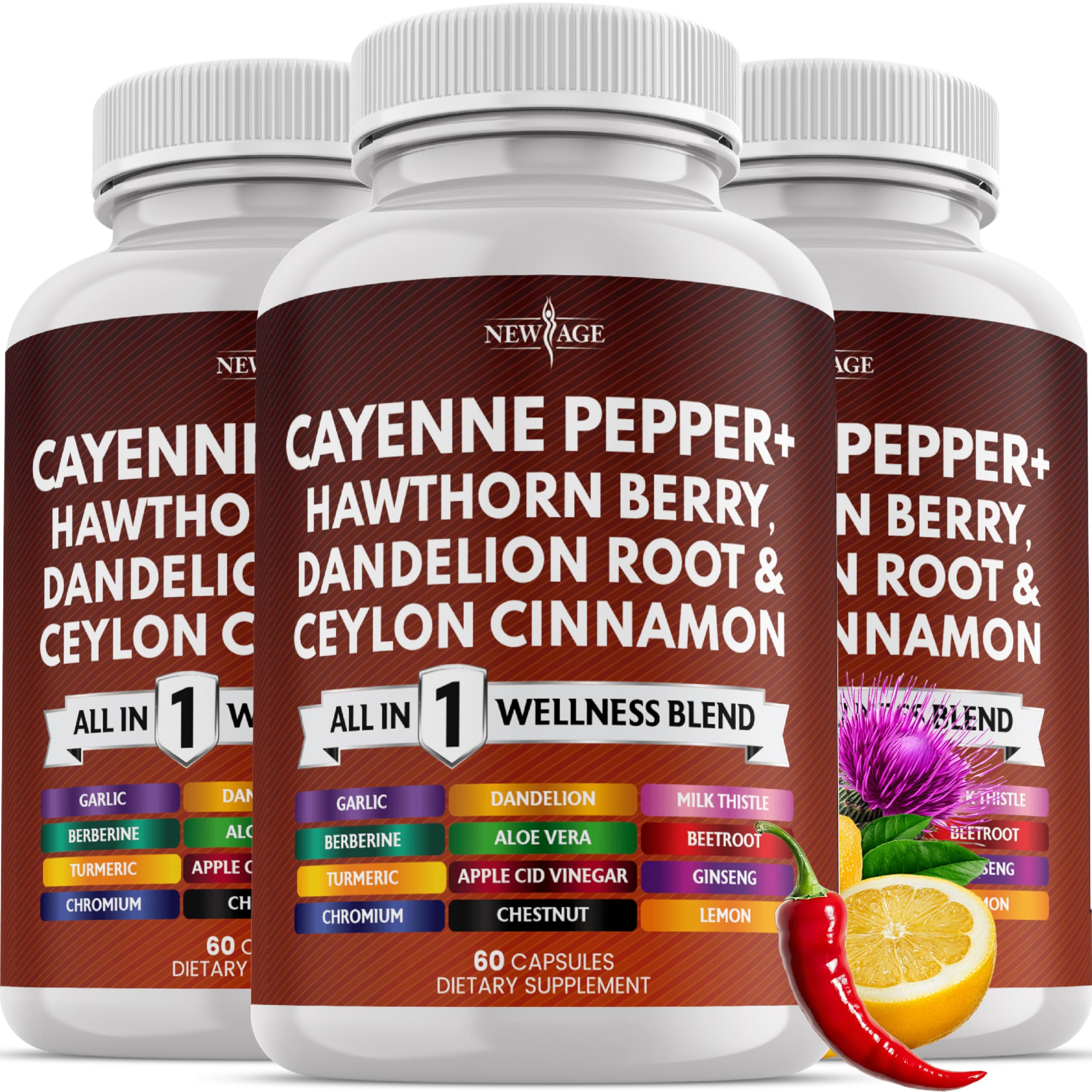 New Age capsules poivre cayenne prise, puissance naturelle et énergie potentielle.