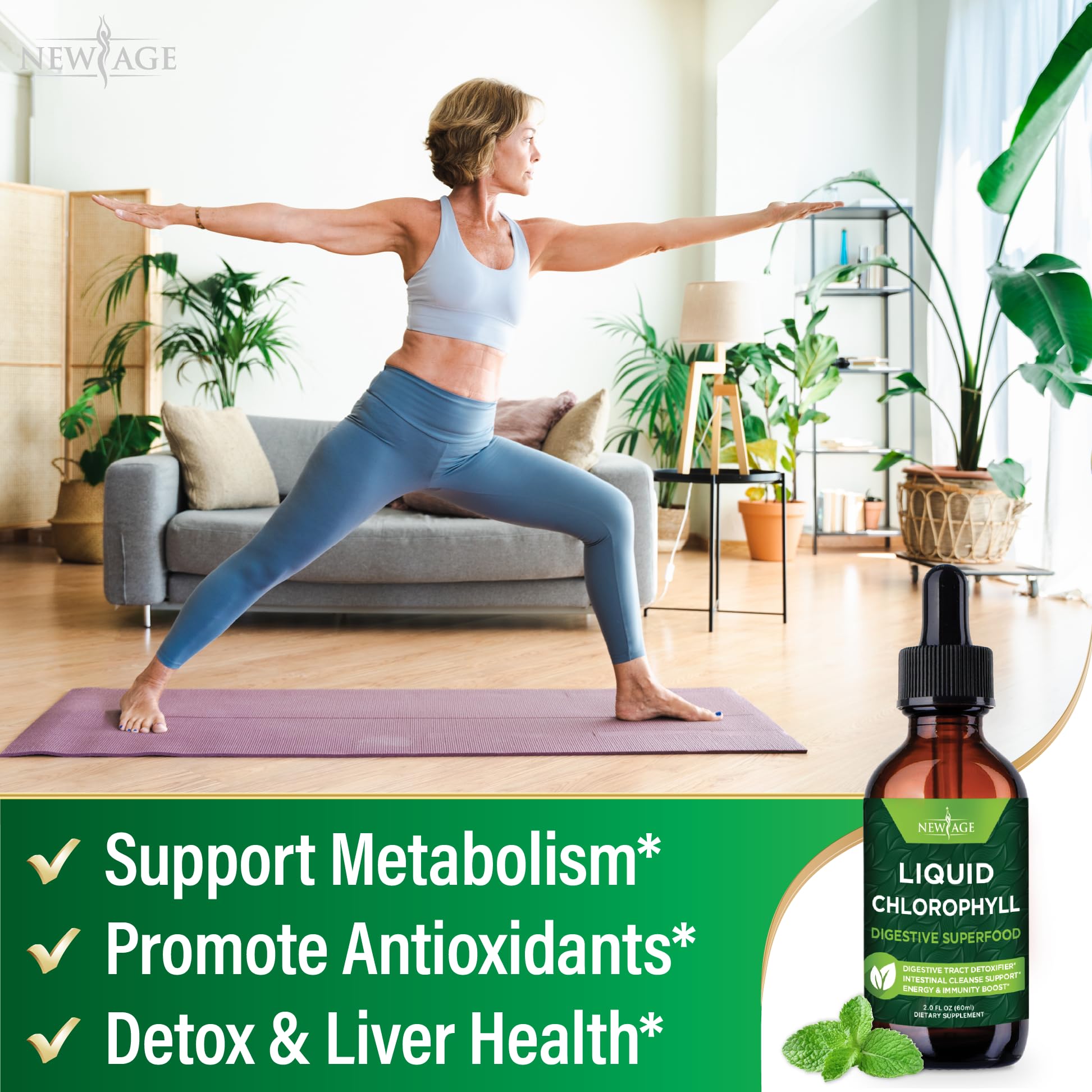 NEW AGE Chlorophylle Liquide: déodorant interne pour réduction d’odeurs quotidiennes.
