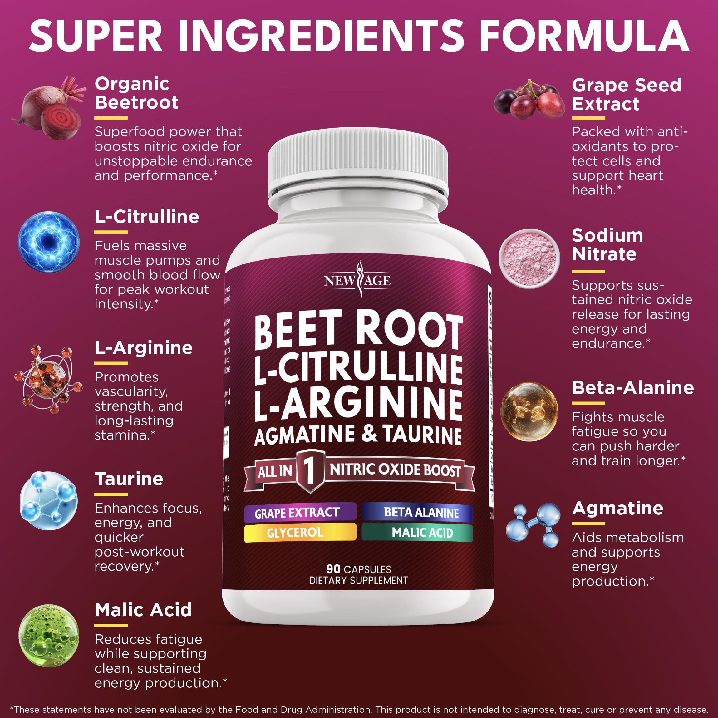 Mélange NO2 NEW AGE avec L-Arginine et L-Citrulline, pour une possible vitalité.