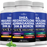 Capsules NEW AGE DHEA dans une bouteille ouverte, utilisation pratique.