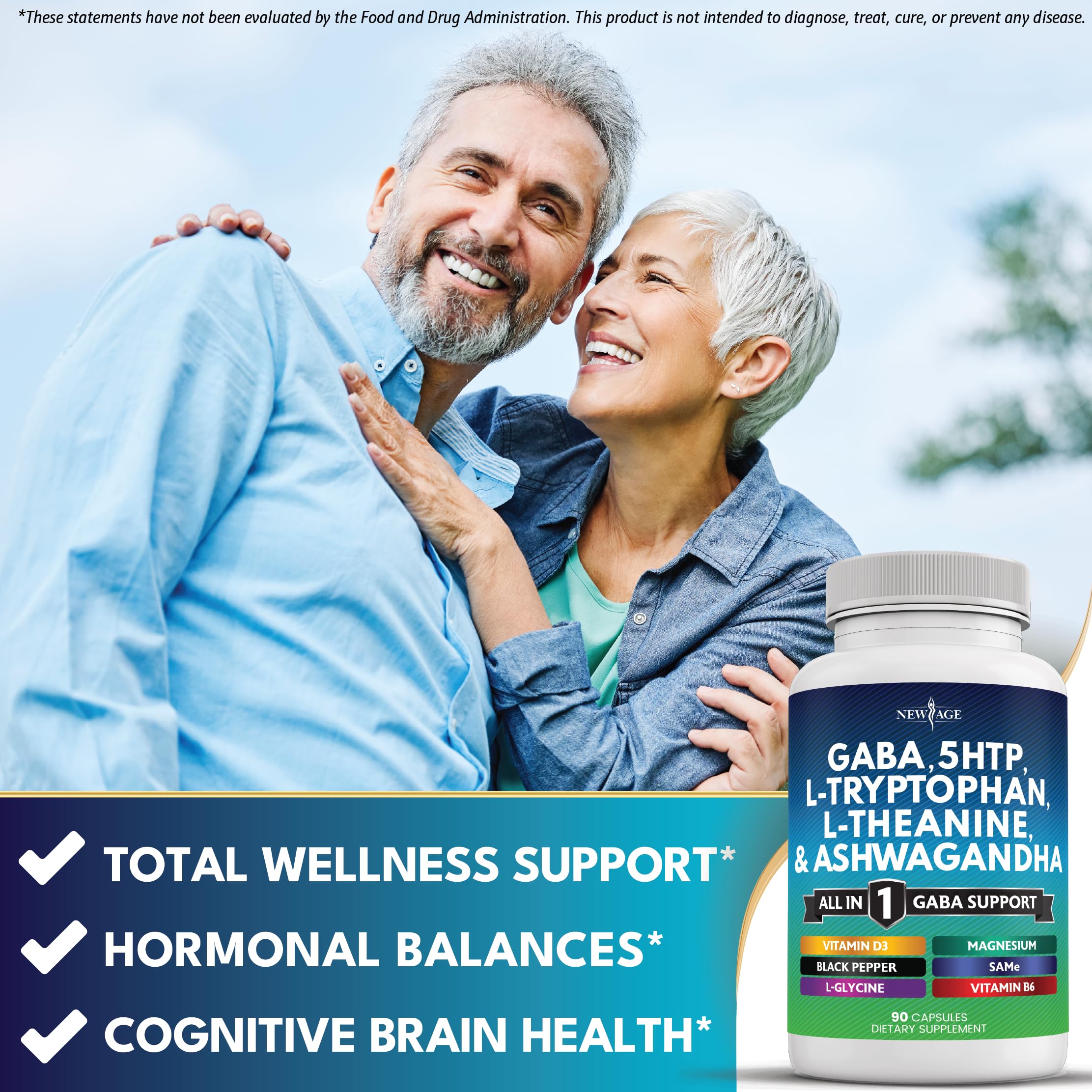 New Age GABA L-Theanine 200 mg, association apaisante pour la soirée.