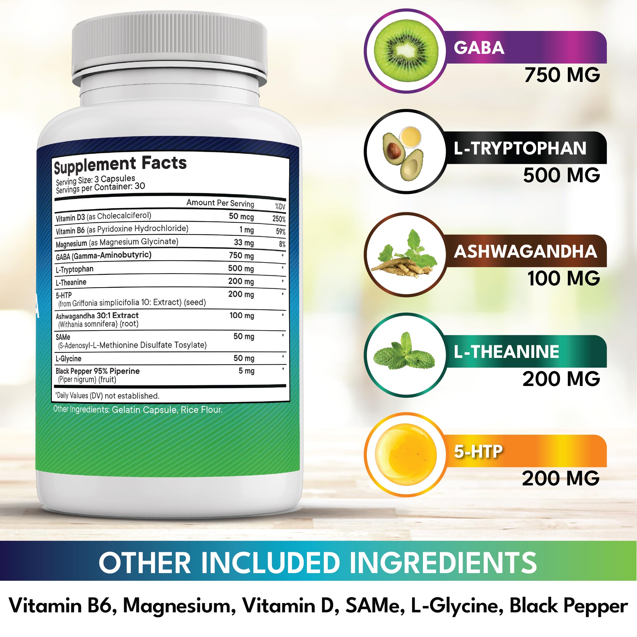 New Age GABA L-Tryptophane 500 mg, mélange pour l'humeur et le bien-être.