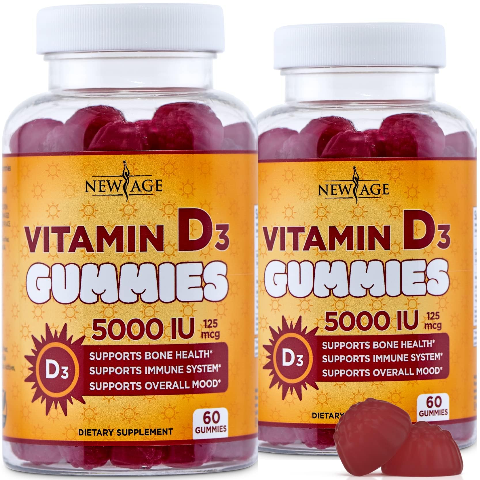 Gommes NEW AGE D3 5000 UI – emballage pratique pour l'apport quotidien.