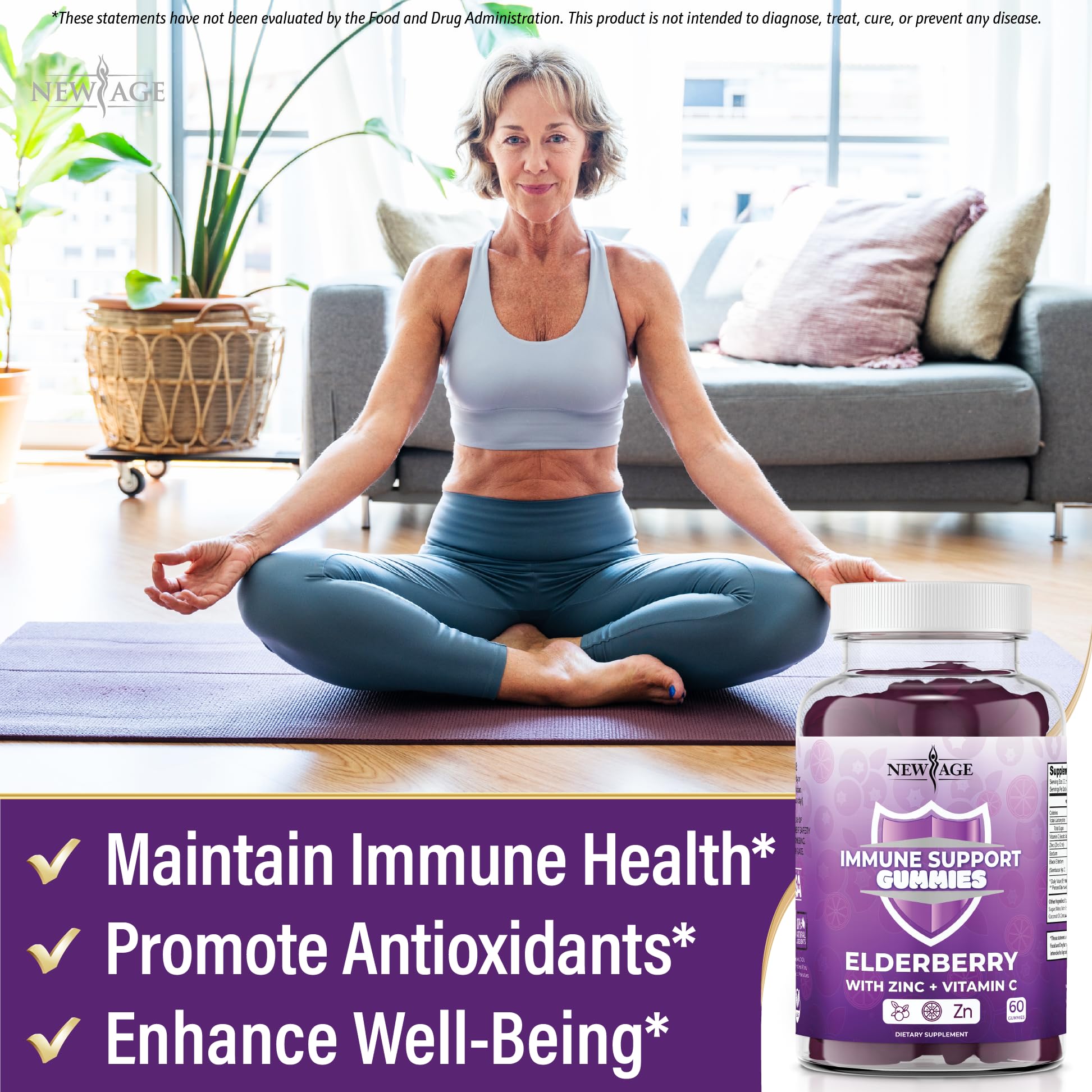 Gommes NEW AGE avec vitamine C et zinc, soutien nutritionnel journalier.