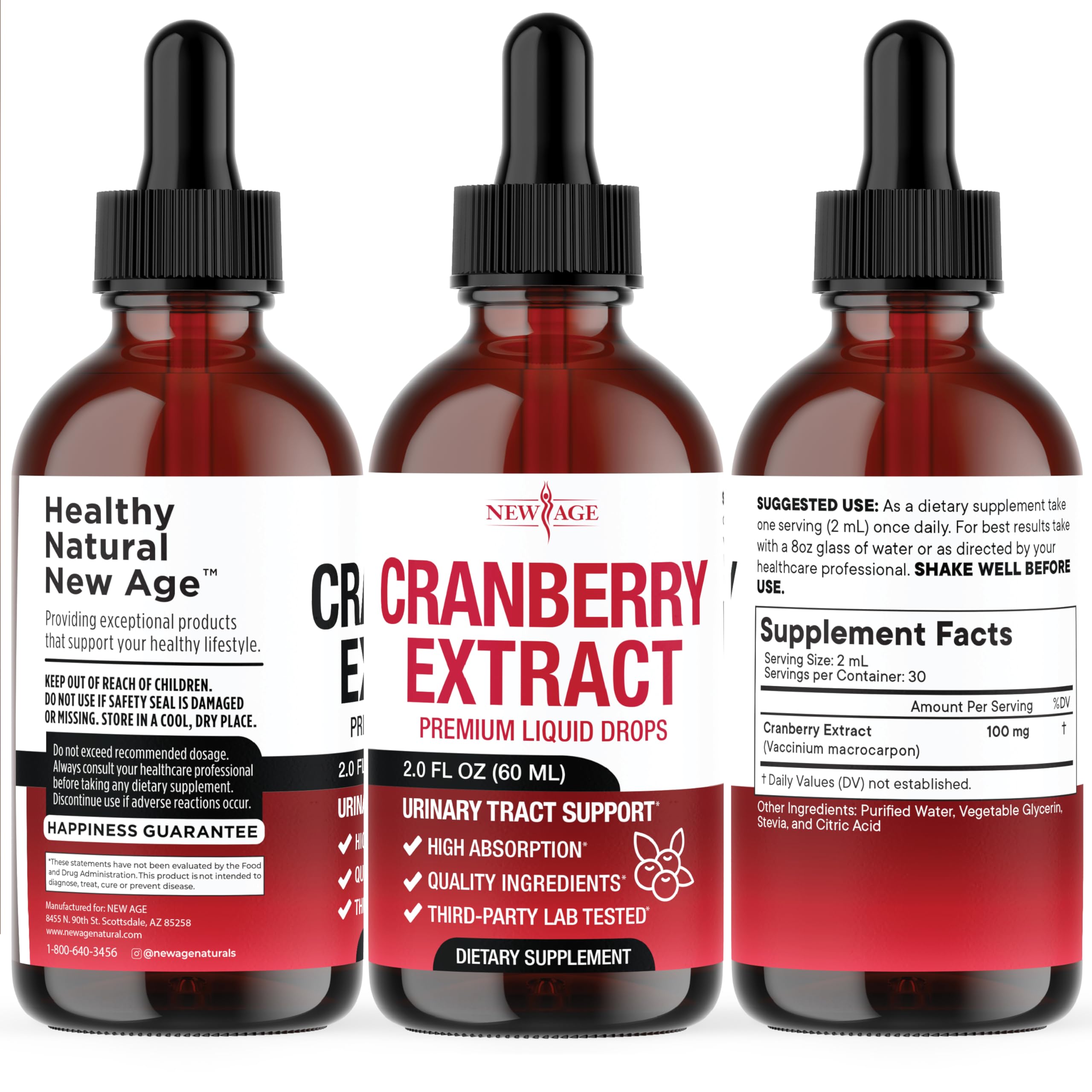 NEW AGE Gouttes de canneberge – formulation sans alcool et sans sucre