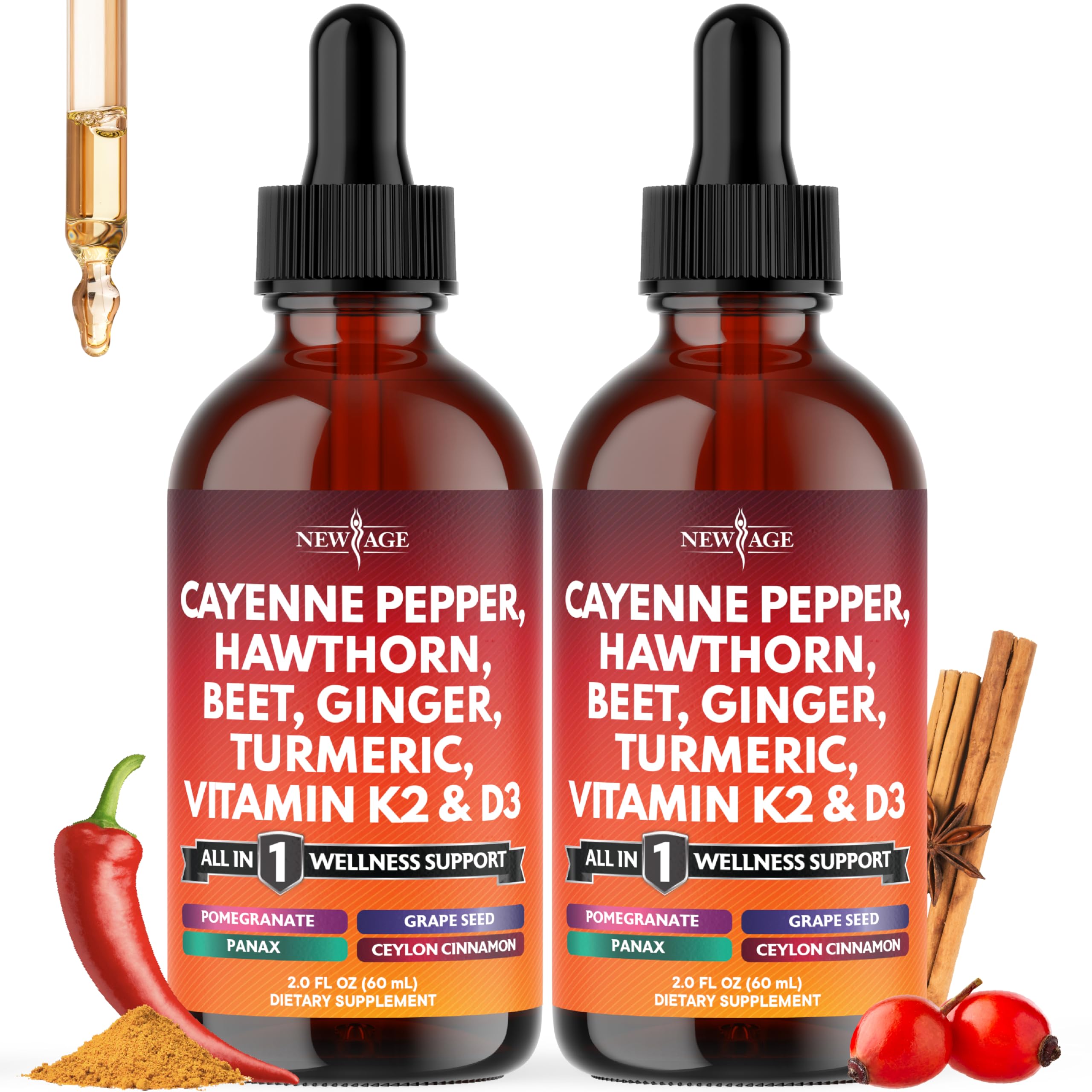 NEW AGE gouttes cayenne sur bouteille, allure épicée et pratique