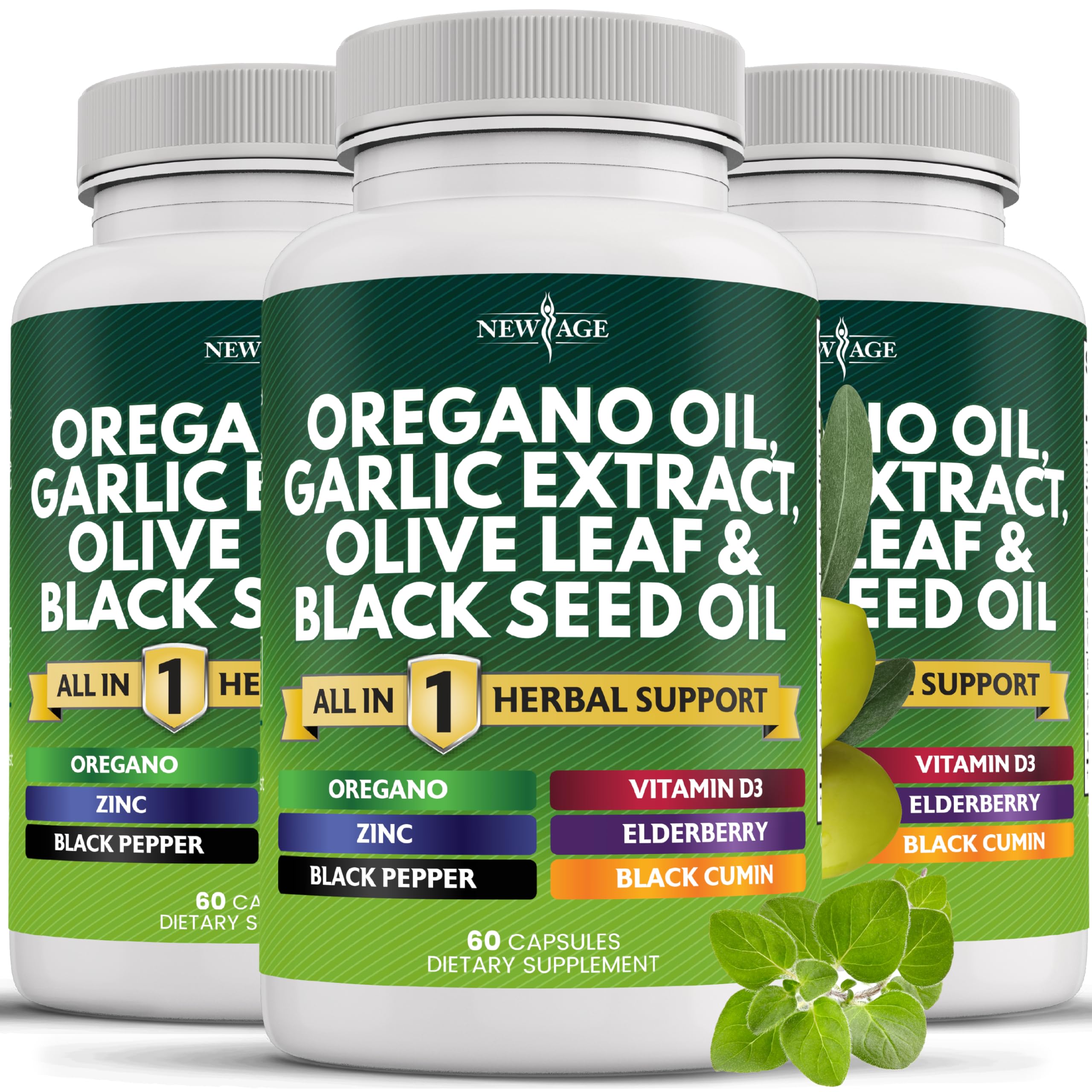 NEW AGE huile d'origan et extrait d'ail en bouteille, utilisation quotidienne pratique