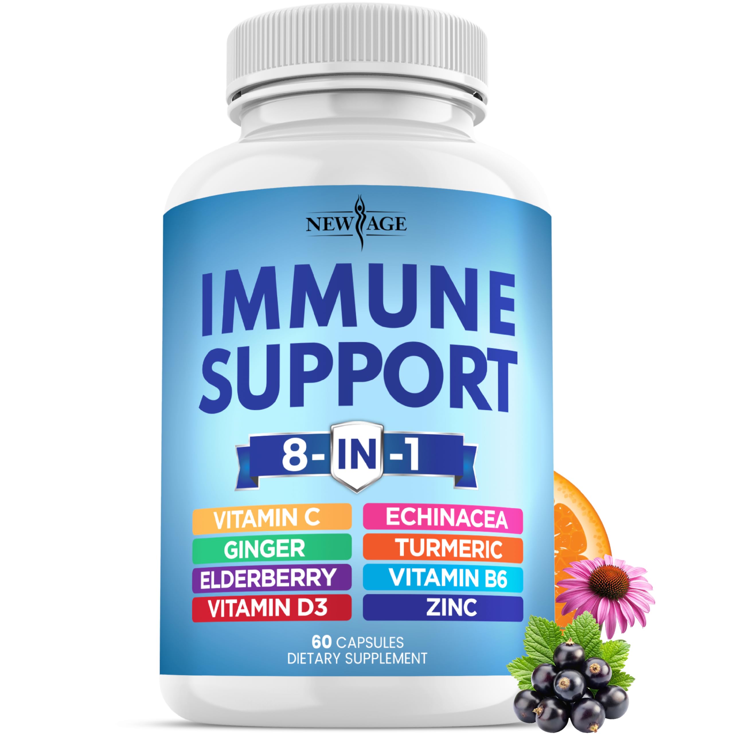 NEW AGE Immunité 8 en 1 – bouteille de gélules facile à prendre au quotidien.