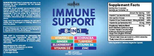 NEW AGE Immunité 8 en 1 – fabrication américaine et contrôles qualité.