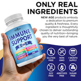 NEW AGE Immunité 8 en 1 – zinc et vitamine D visibles sur l’étiquette.