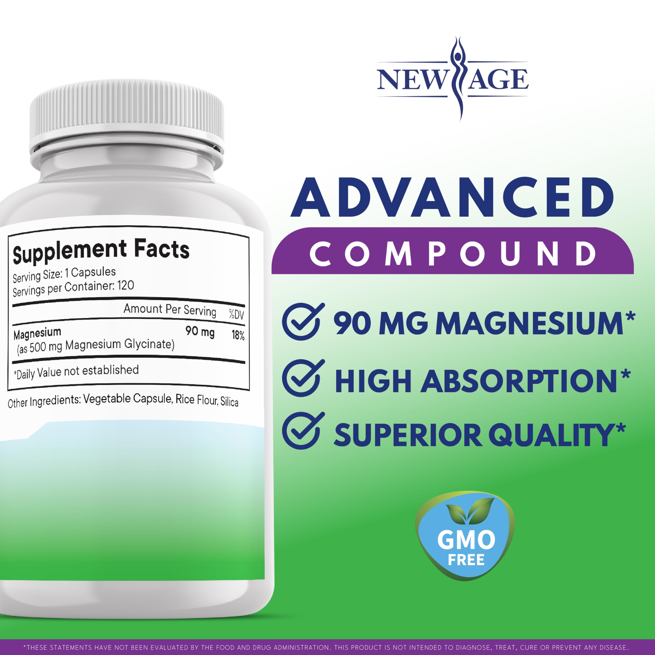 Boîte NEW AGE Magnésium Glycinate – pratique, 240 capsules véganes.