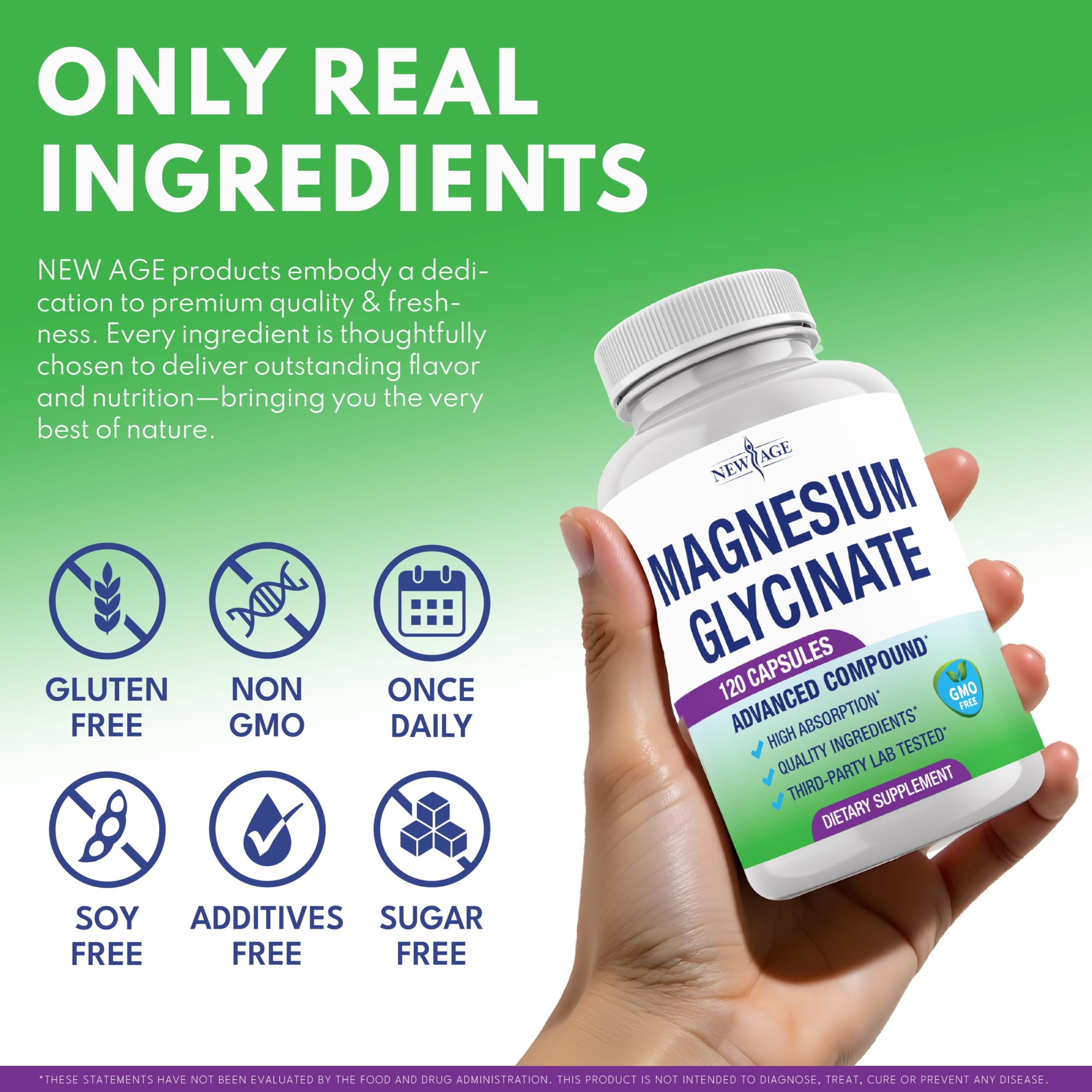 Utilisation quotidienne NEW AGE Magnésium Glycinate pour le soutien énergétique et musculaire.