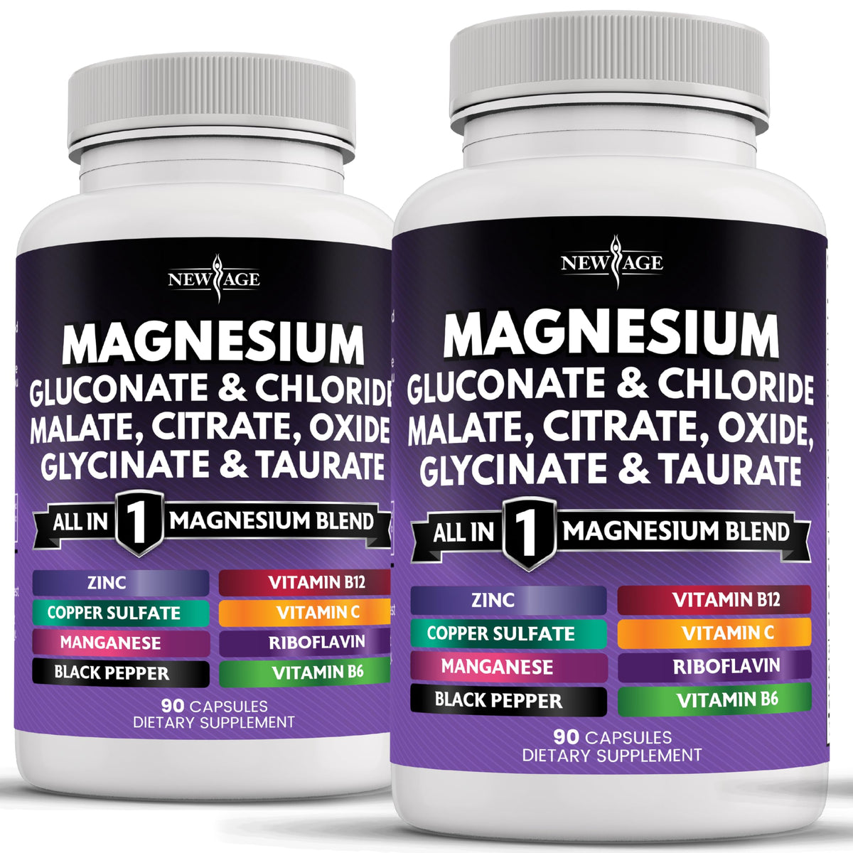 NEW AGE Magnésium packshot gélules montrant le conditionnement et l'apparence du produit
