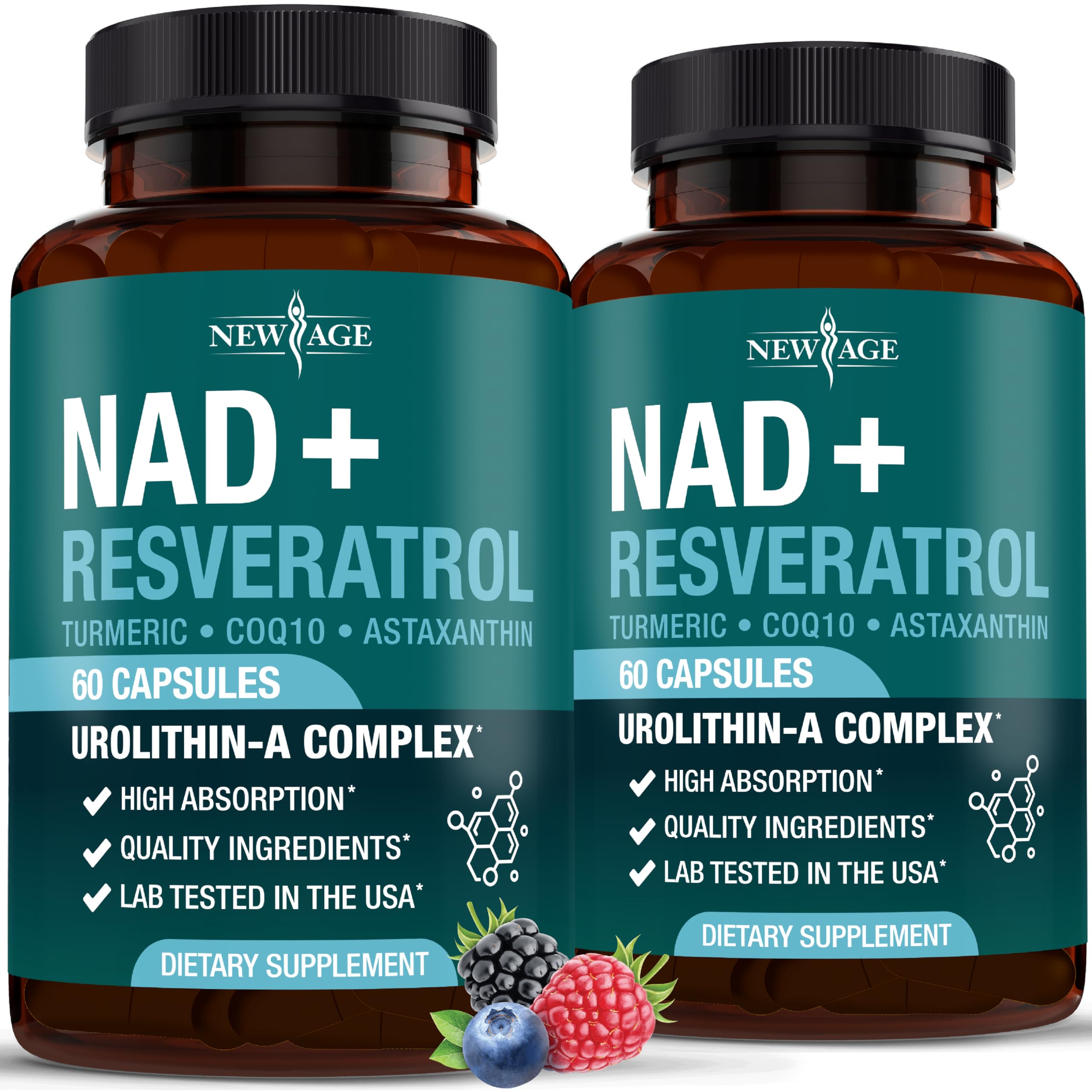 NEW AGE NAD+ Complexe – bouteille visible et gélules faciles à avaler pour l énergie potentielle.