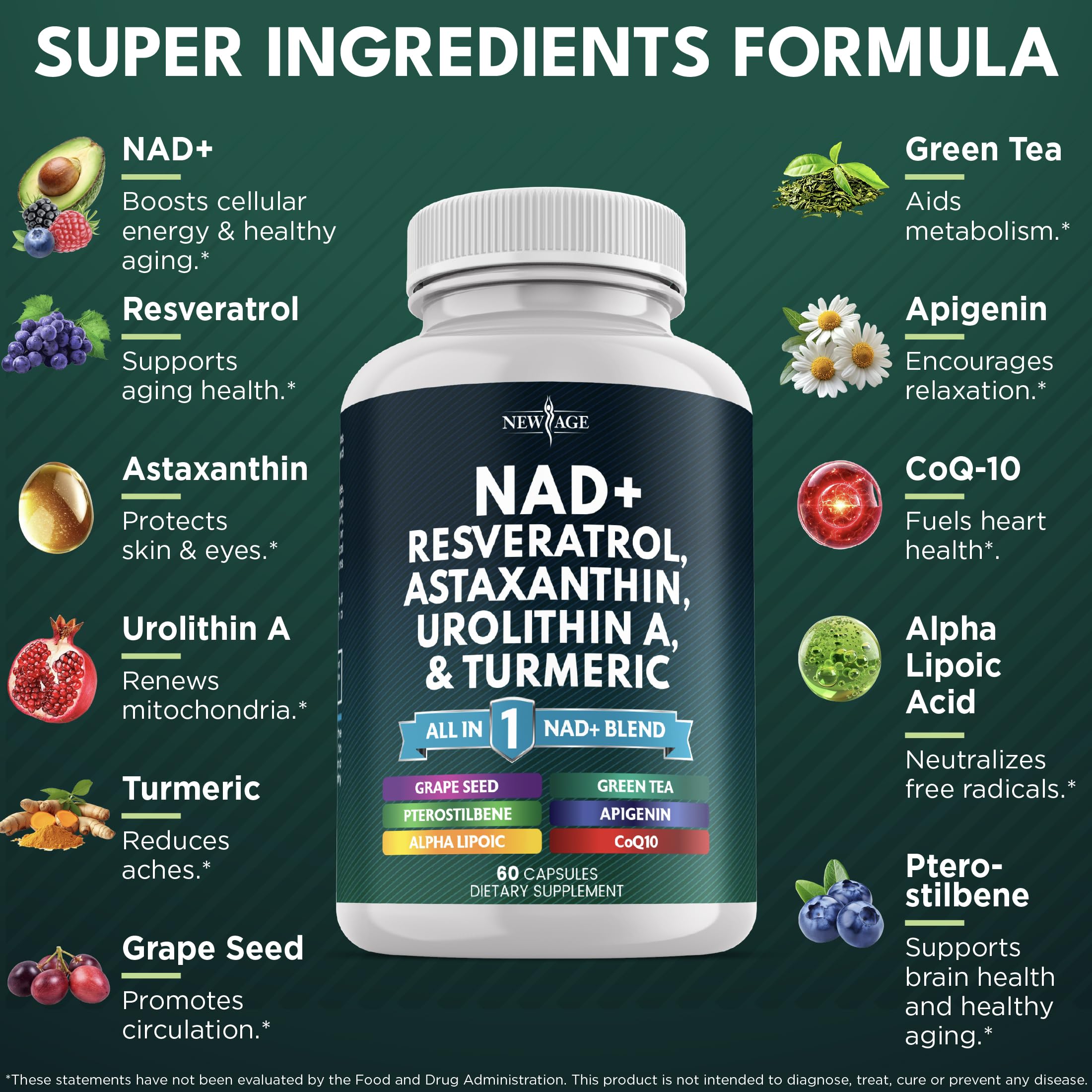 NEW AGE NAD+ − capsules visibles, prêtes à l'emploi et faciles à intégrer au quotidien.