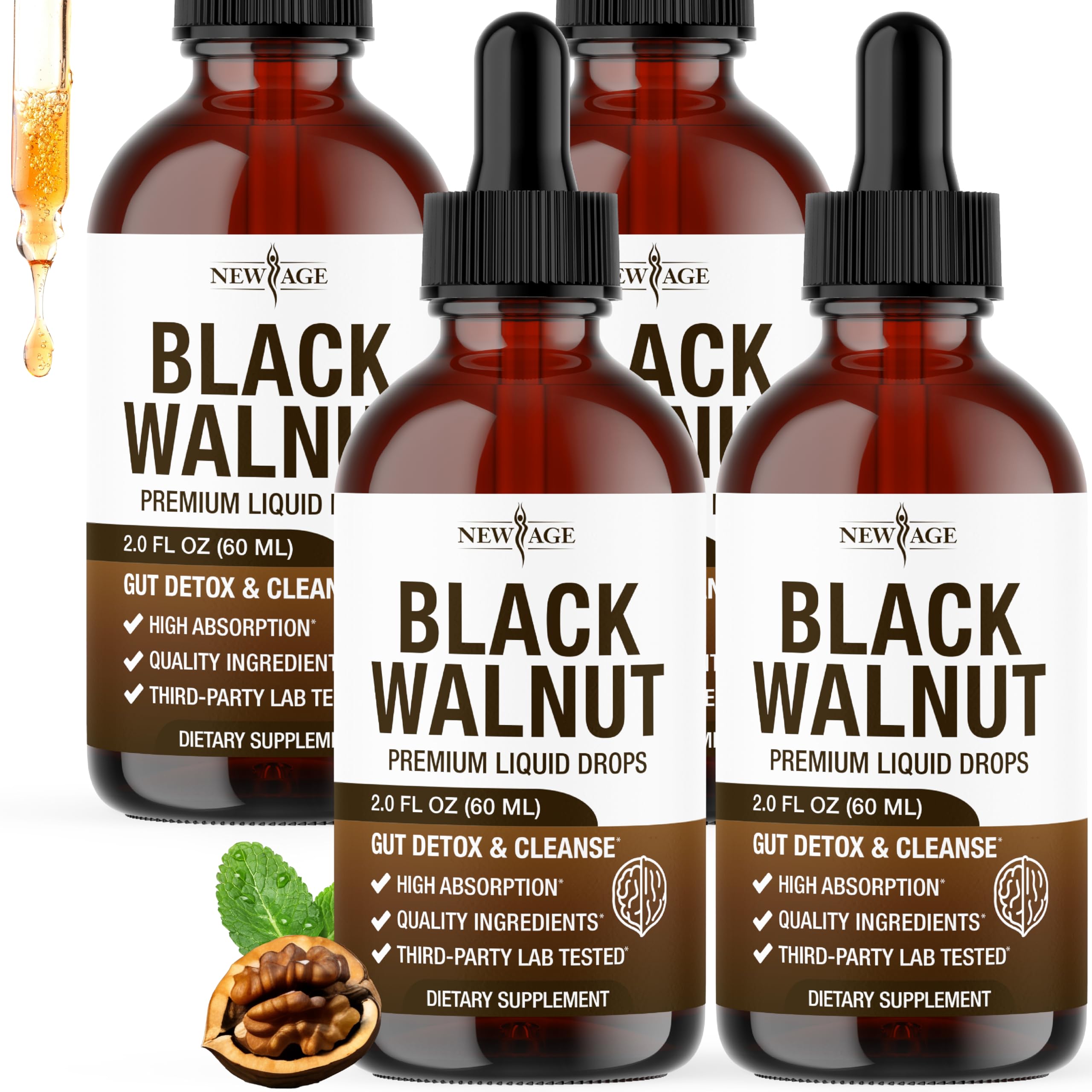 NEW AGE noix noire gouttes flacon pratique pour dosage quotidien.