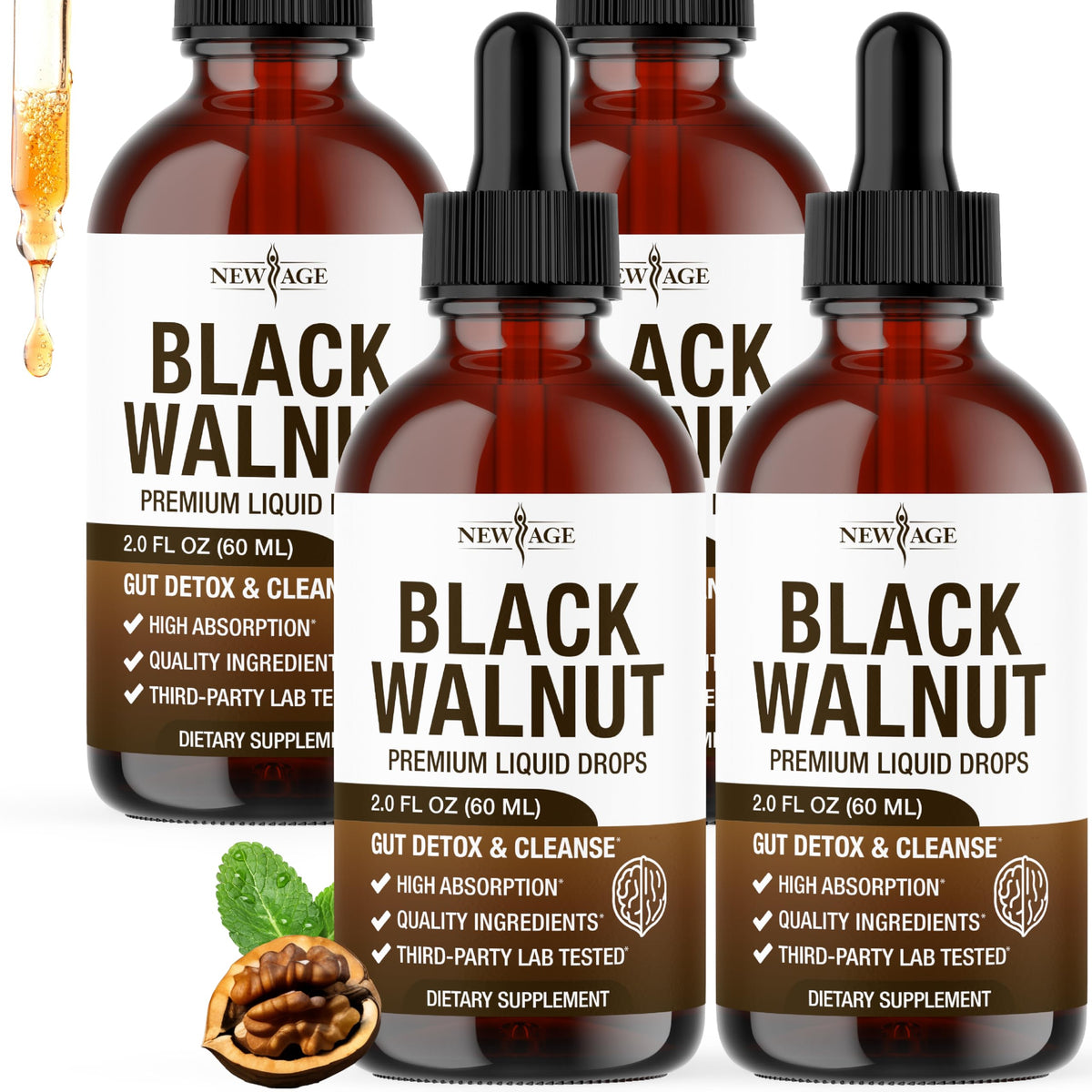 NEW AGE noix noire gouttes flacon pratique pour dosage quotidien.