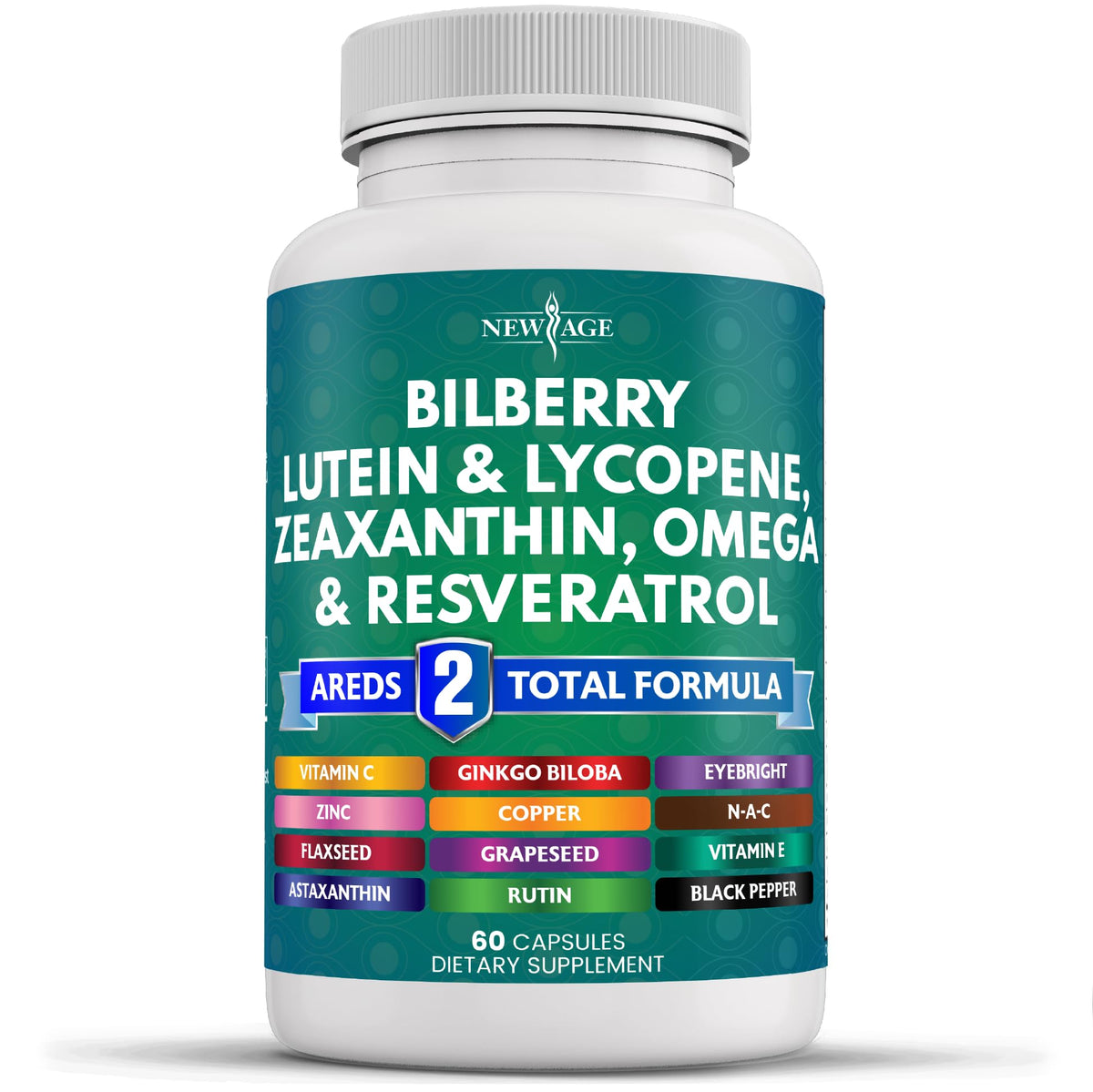 NEW AGE bouteille bilberry pour les yeux, soutien potentiel à la santé oculaire.