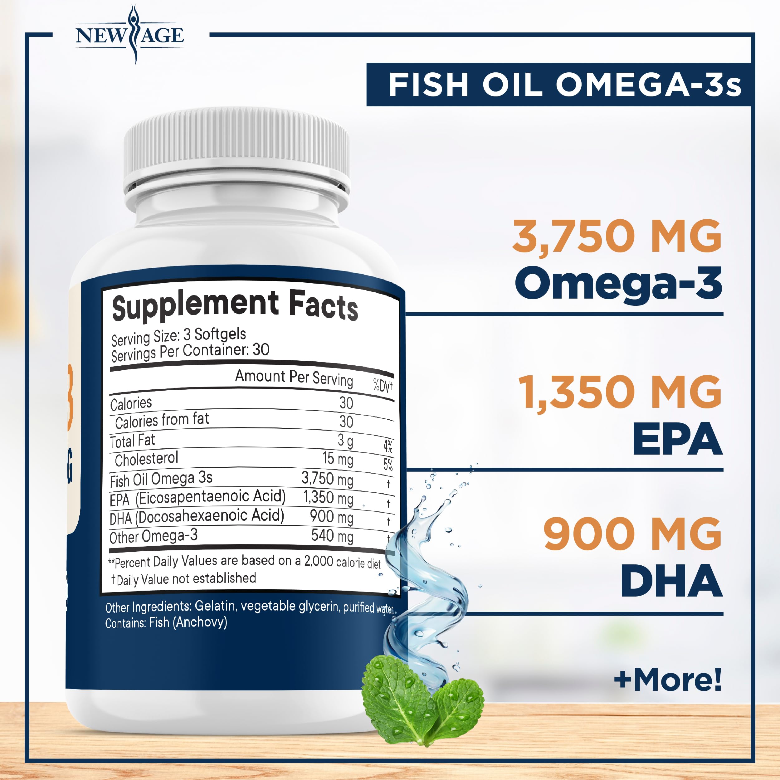 Capsules NEW AGE Omega-3 burpless, sans arrière-goût pour plus de confort.