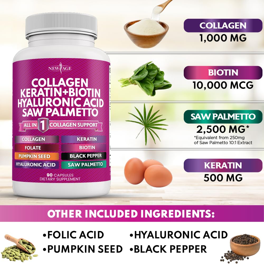 Ingrédients clés NEW AGE biotine et kératine pour la vitalité capillaire.