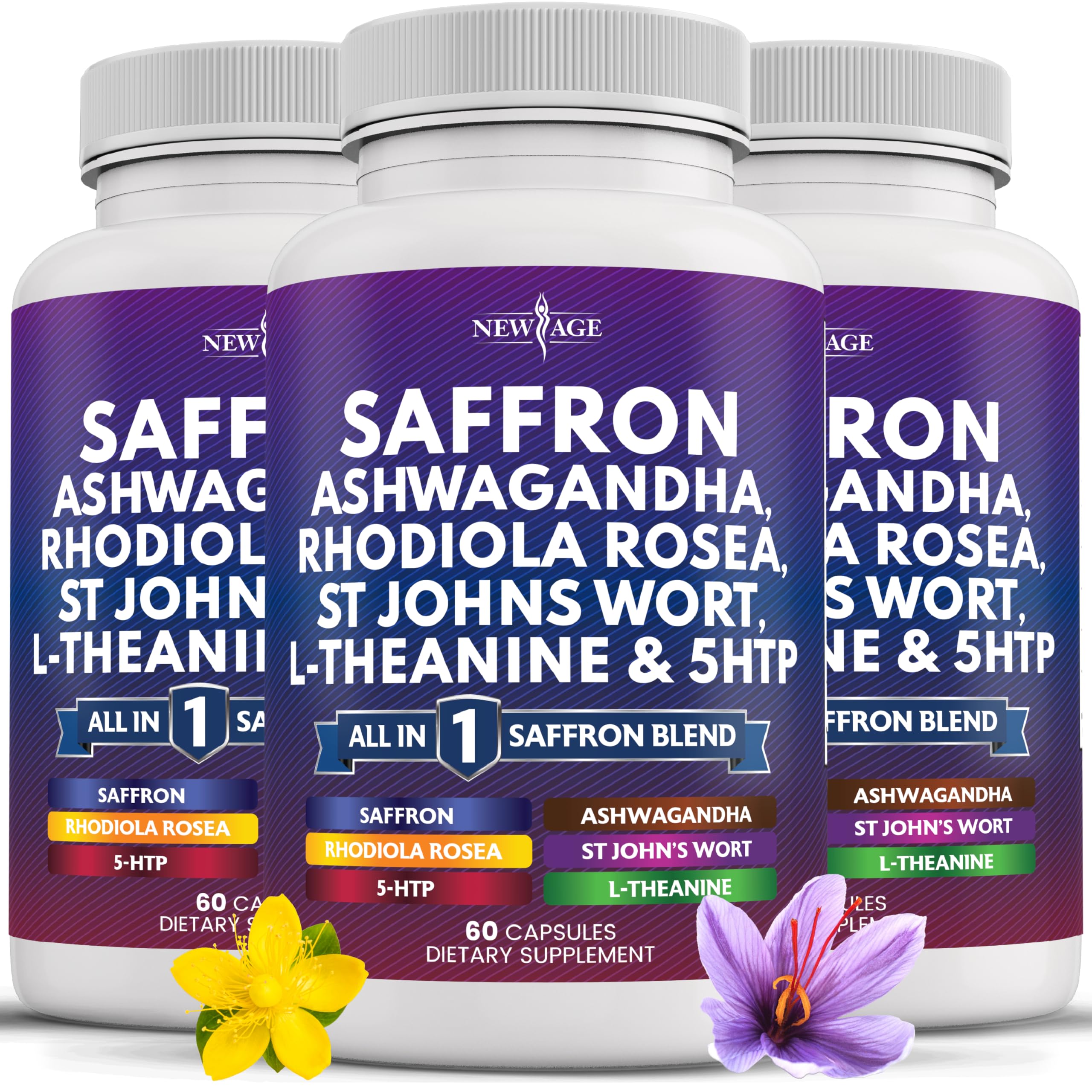NEW AGE safran-ashwagandha, flacon de capsules pour le bien-être potentiel